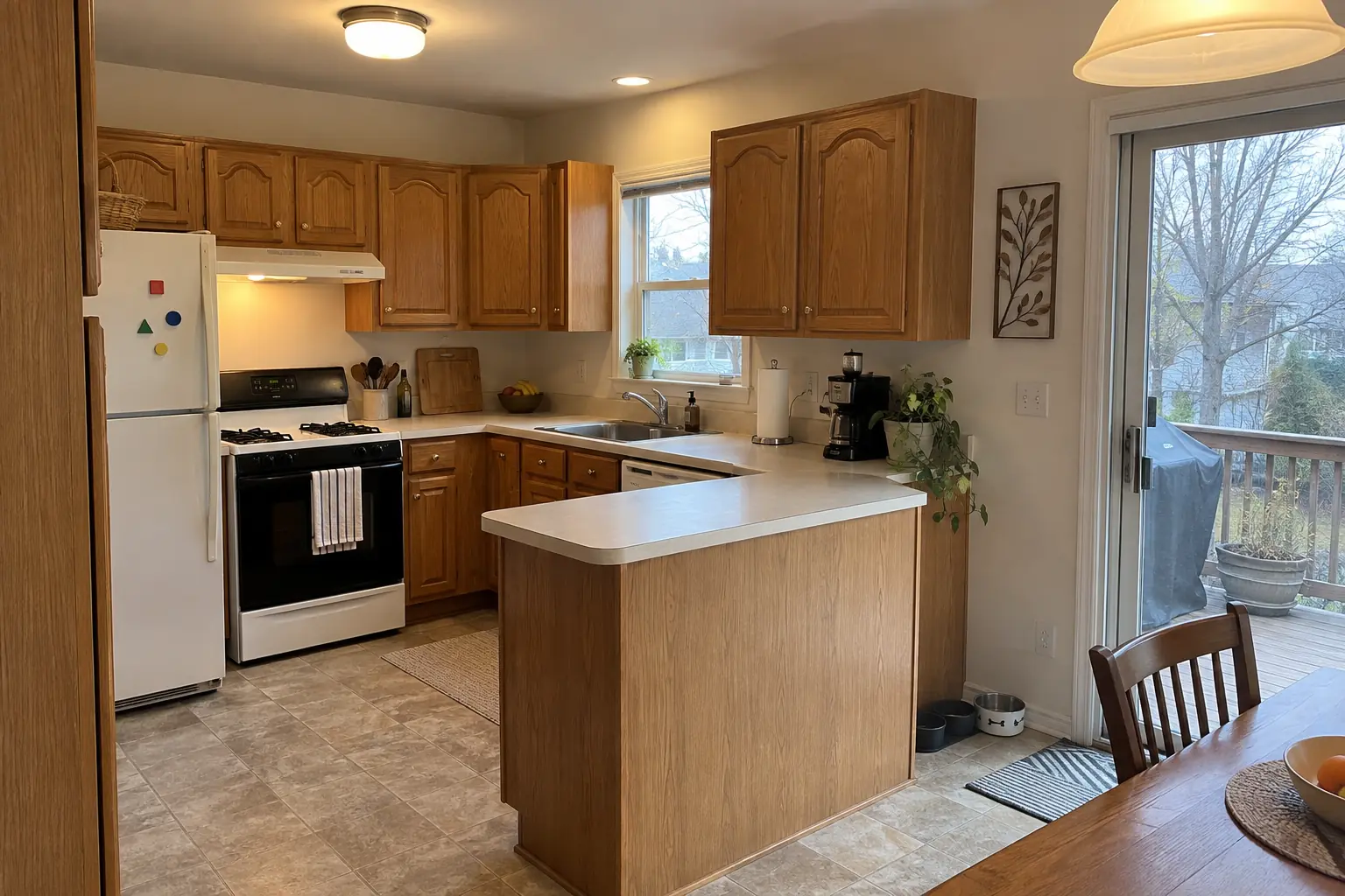 Kitchen Additions in a 1980s-1990s two-story colonial / tract house — before