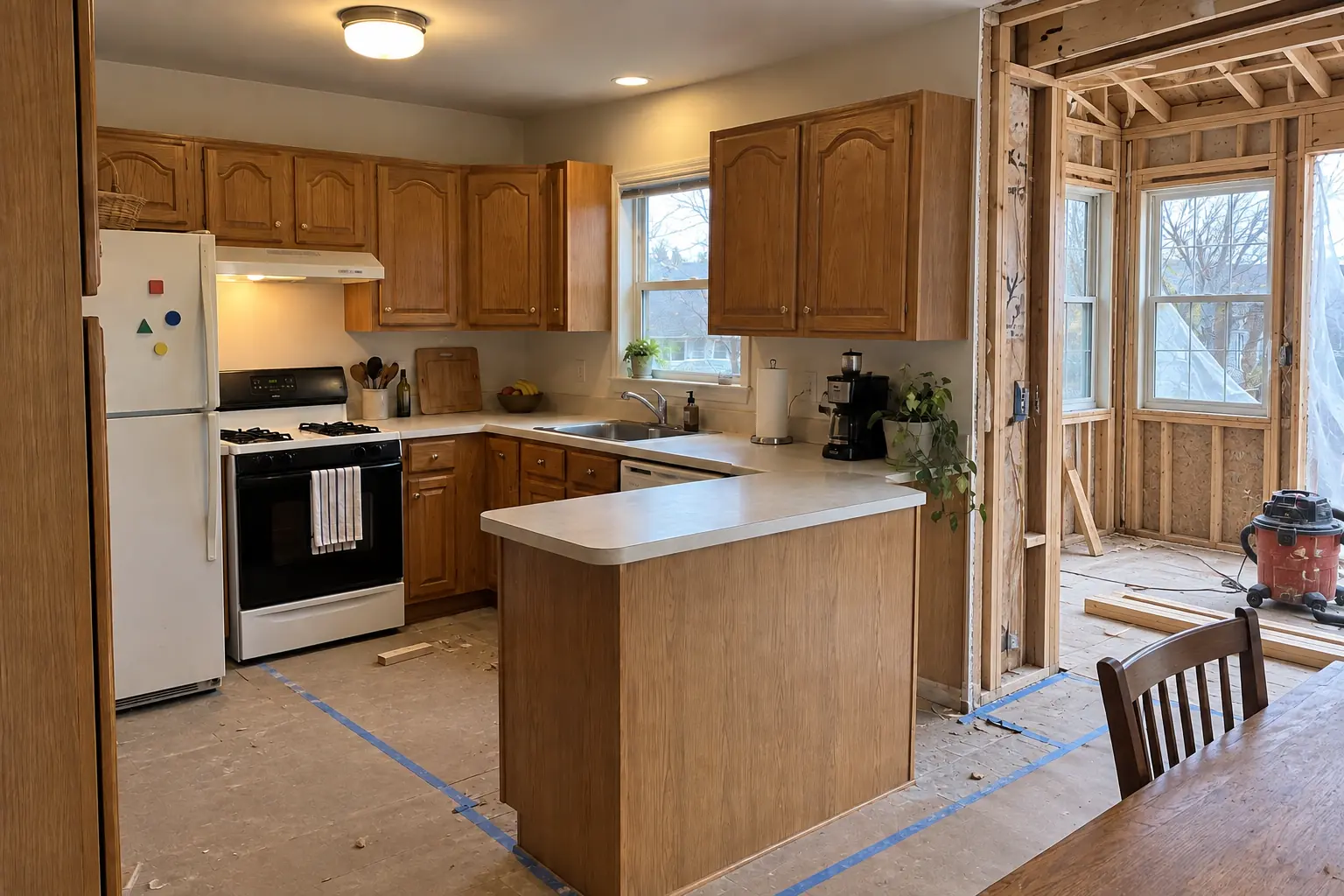 Kitchen Additions in a 1980s-1990s two-story colonial / tract house — in progress
