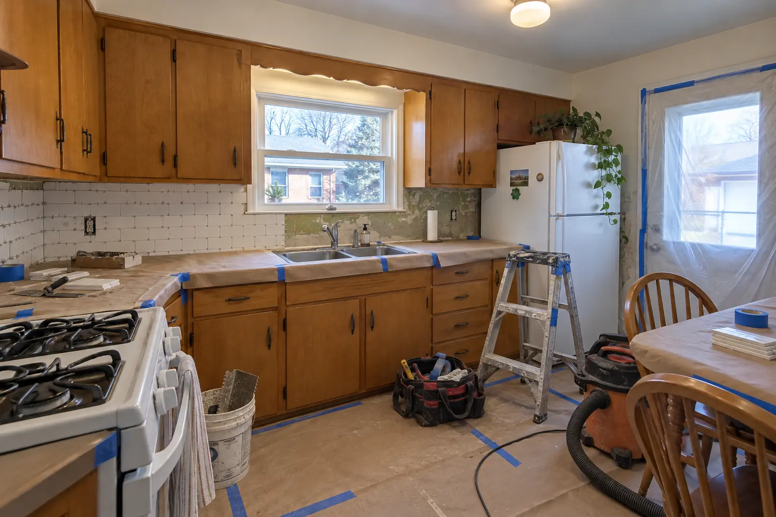 Kitchen Backsplash Installation in a postwar ranch / cape cod / bi-level — in progress