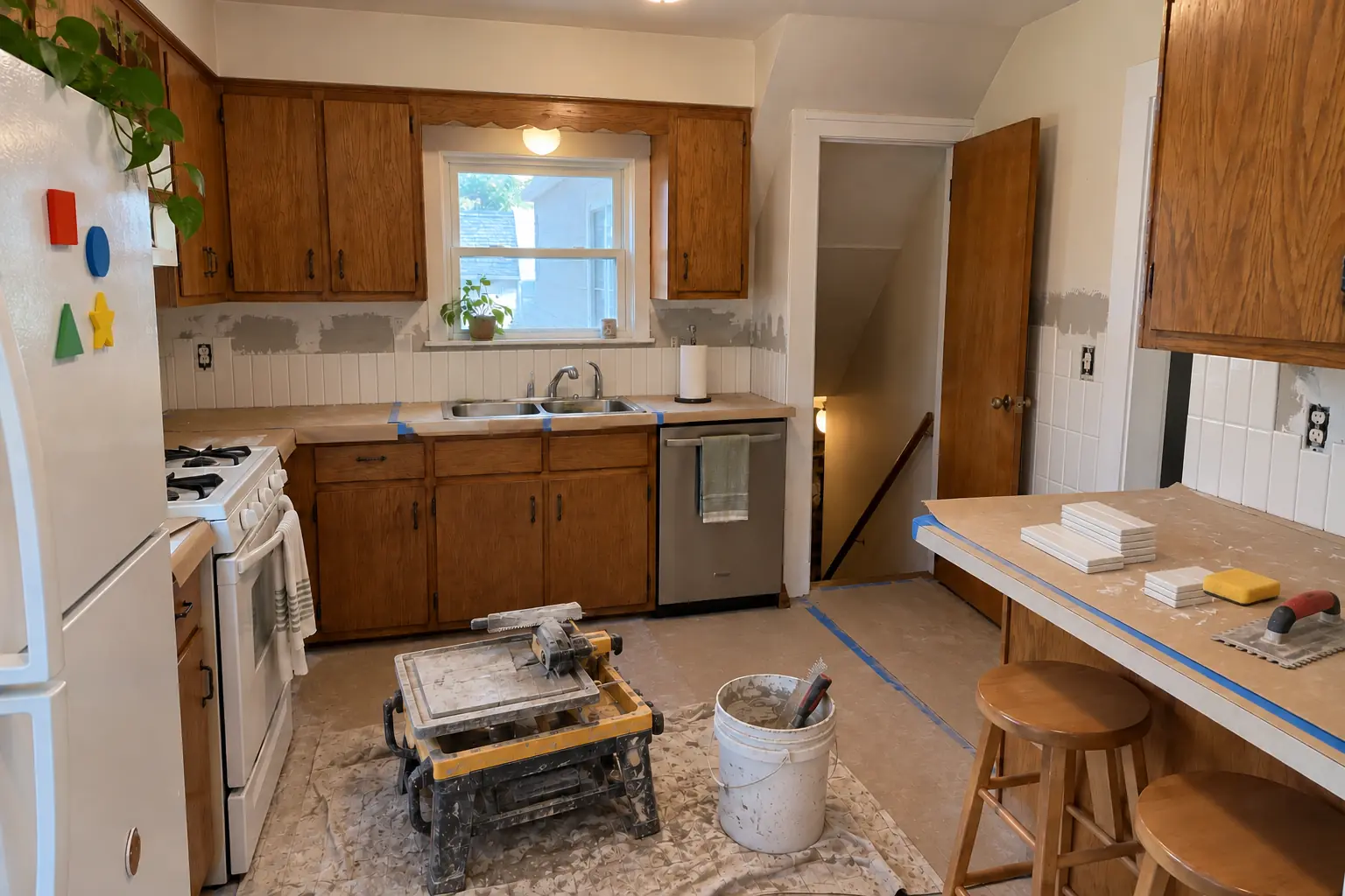 Kitchen Backsplash Installation in a postwar ranch / cape cod / bi-level — in progress