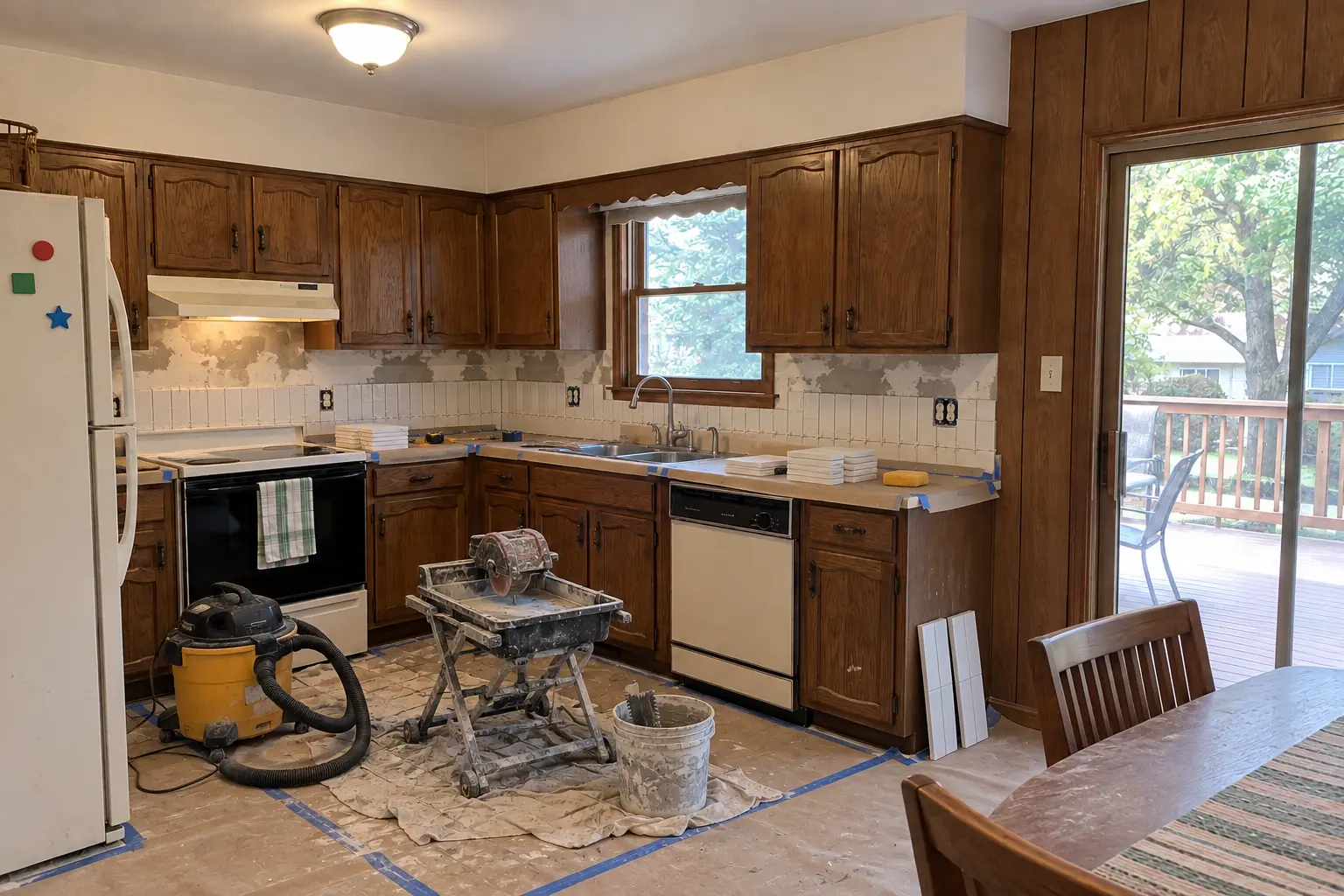 Kitchen Backsplash Installation in a 1970s split-level / raised ranch / tract — in progress