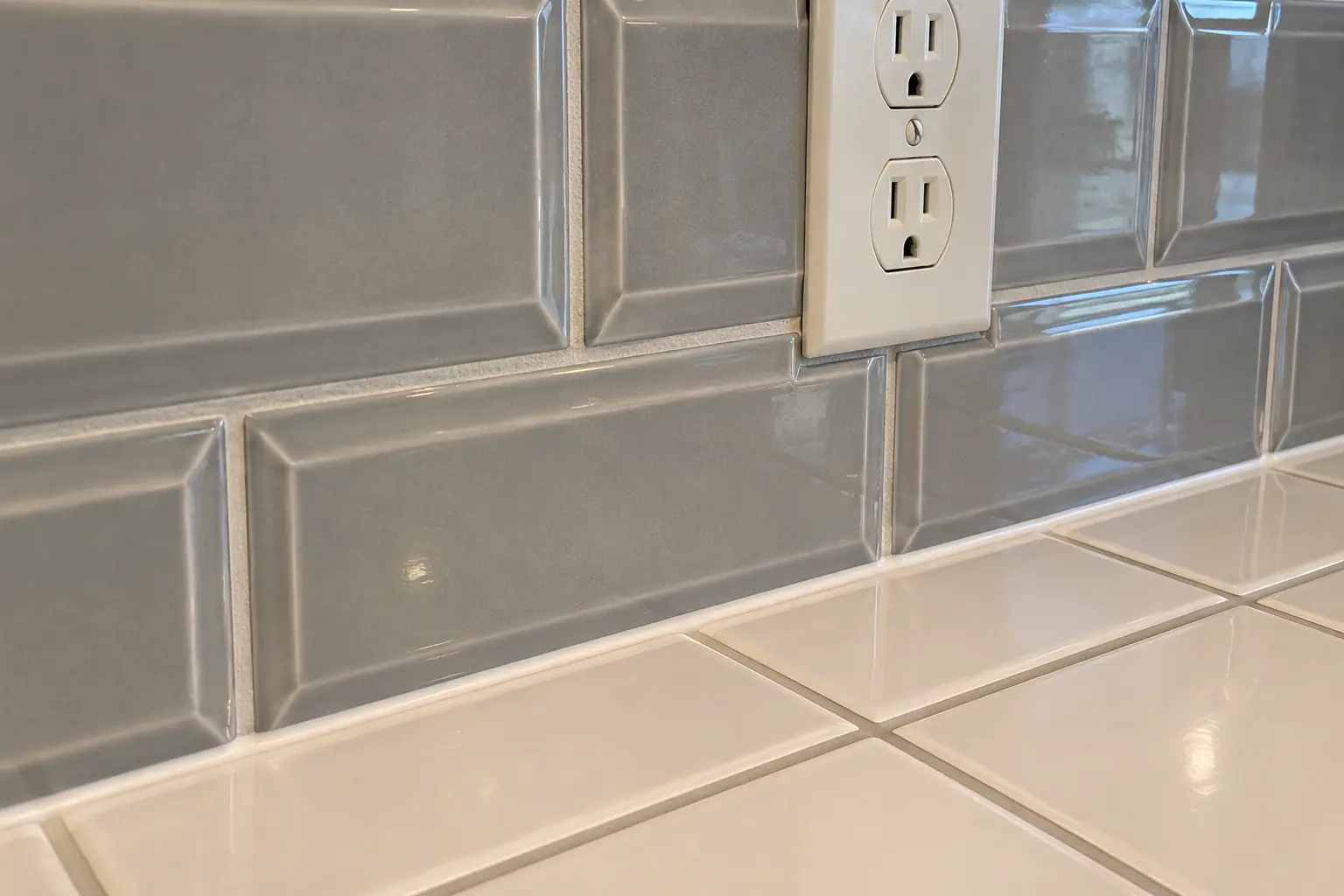 Kitchen Backsplash Installation in a 1980s-1990s two-story colonial / tract house — detail