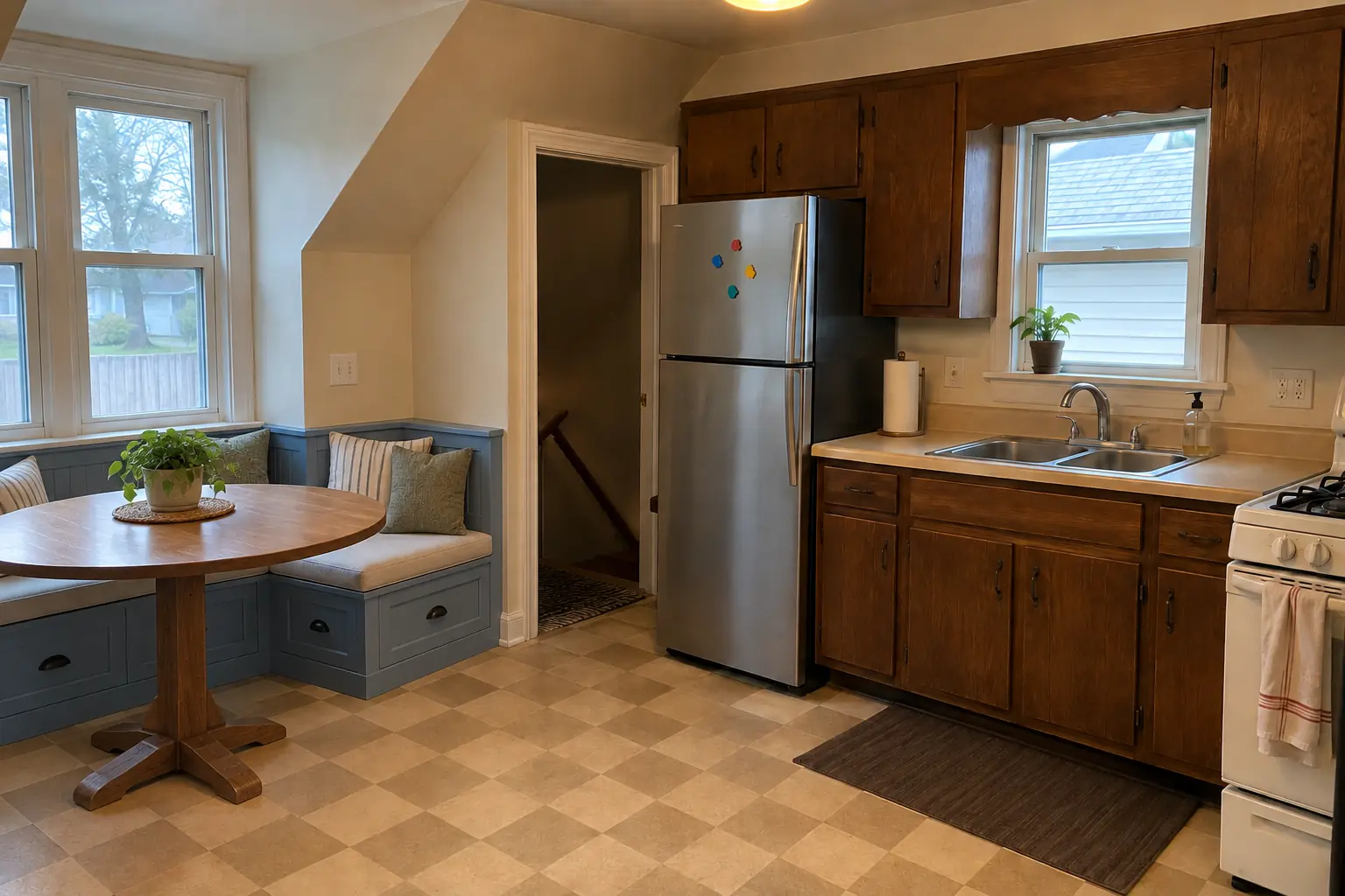 Built-In Breakfast Nook & Banquette project in Des Plaines, after