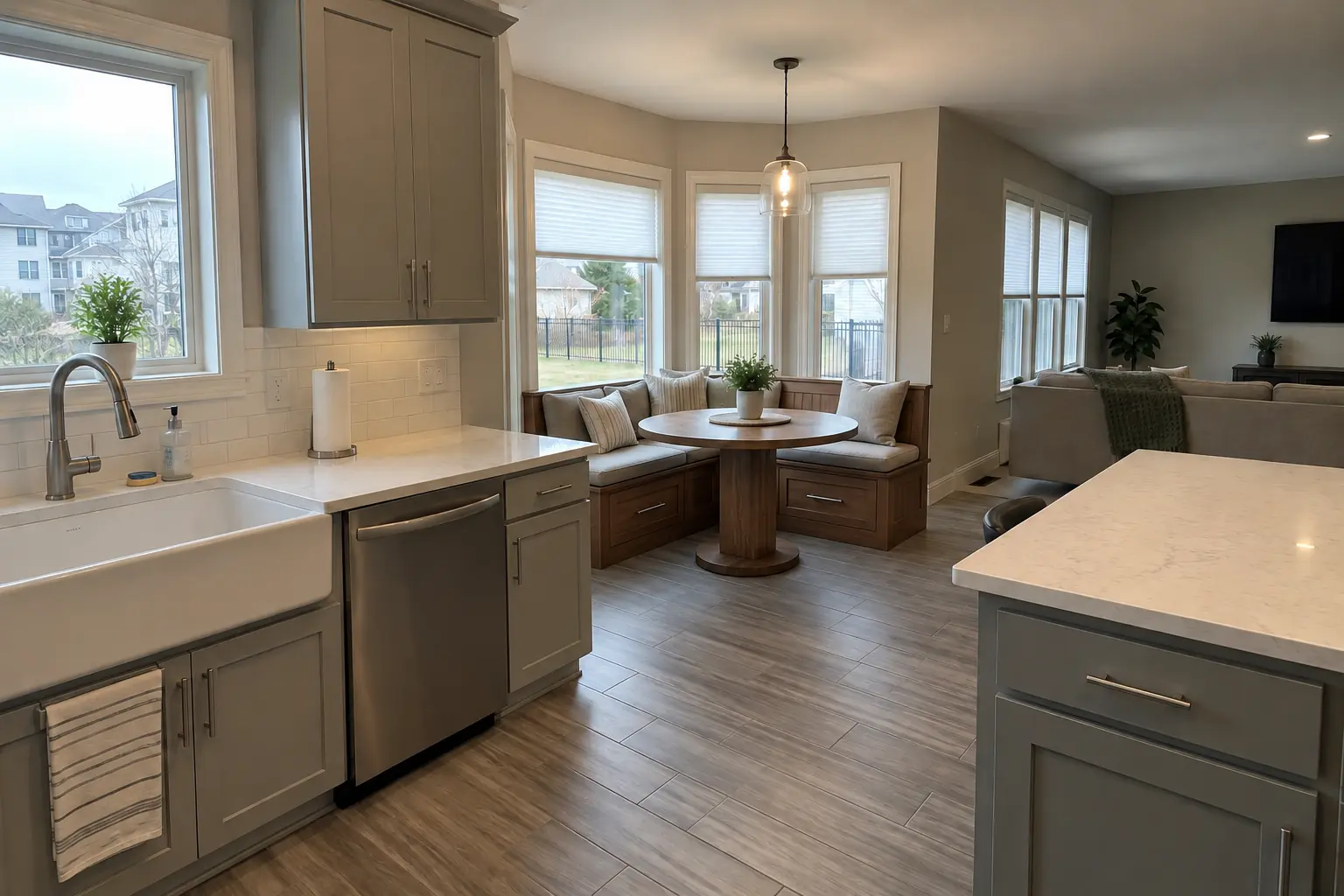 Built-In Breakfast Nook & Banquette project near Plainfield, after