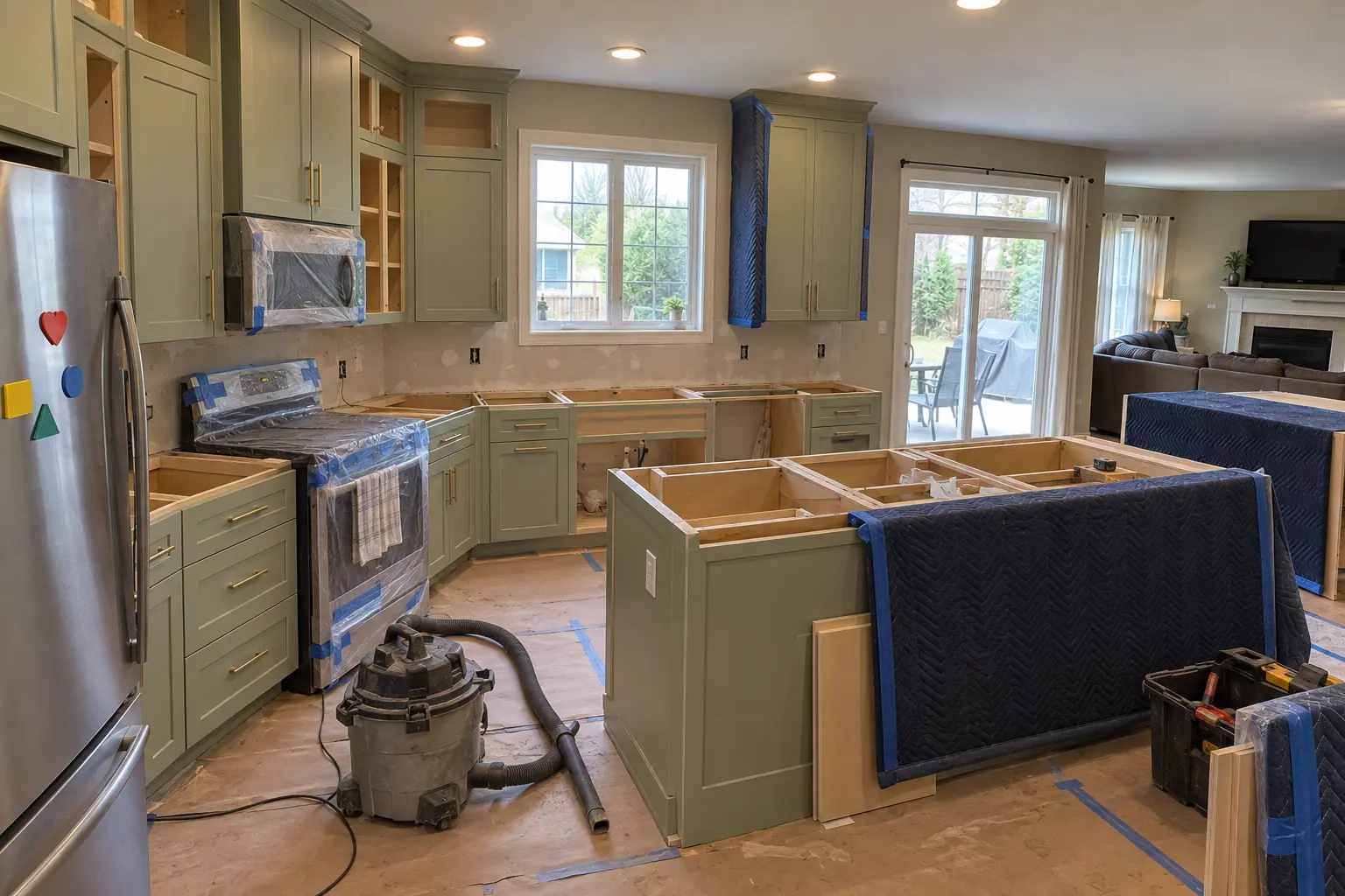 Custom Kitchen Cabinets in a 2000s new construction — in progress