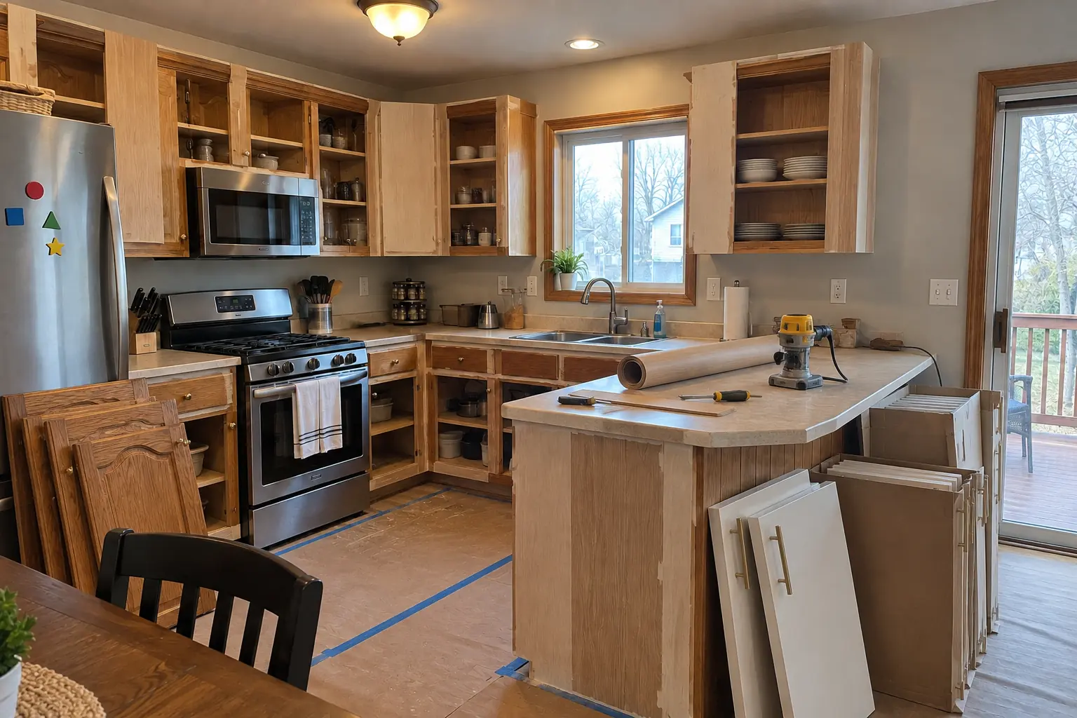 Kitchen Cabinet Services in a 1980s-1990s two-story colonial / tract house — in progress
