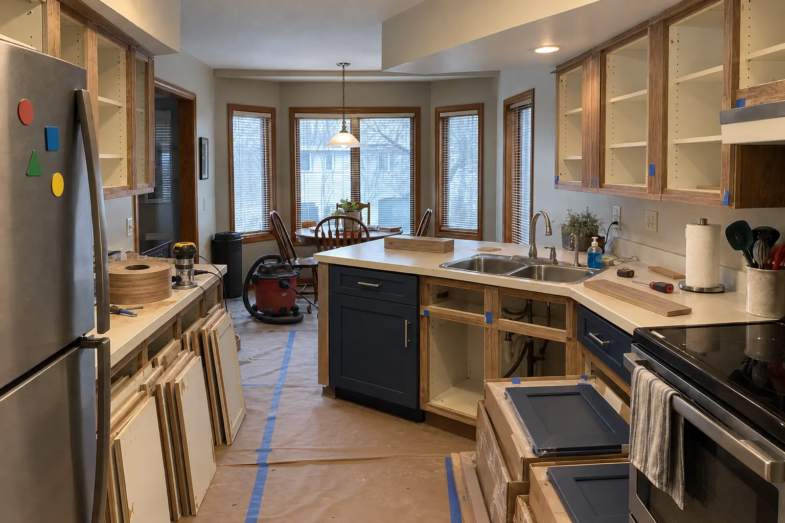 Kitchen Cabinet Services in a 1980s-1990s two-story colonial / tract house — in progress