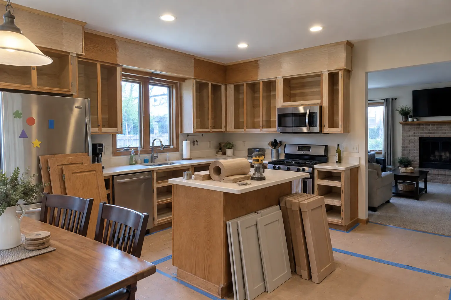 Kitchen Cabinet Services in a 1980s-1990s two-story colonial / tract house — in progress