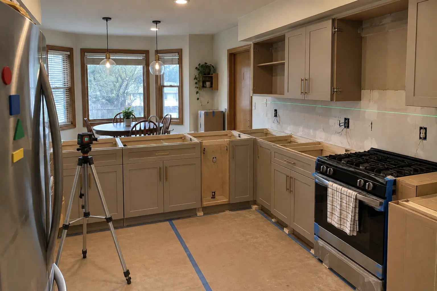 Kitchen Cabinet Installation & Replacement in a 1980s-1990s two-story colonial / tract house — in progress