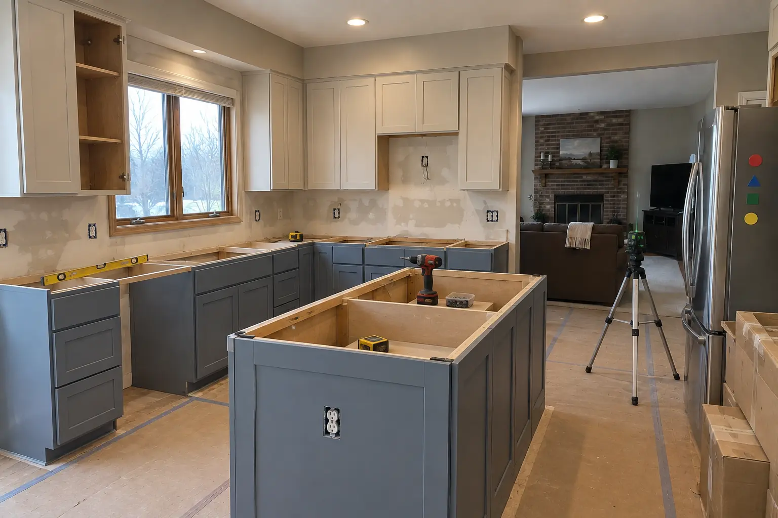 Kitchen Cabinet Installation & Replacement in a 1980s-1990s two-story colonial / tract house — in progress