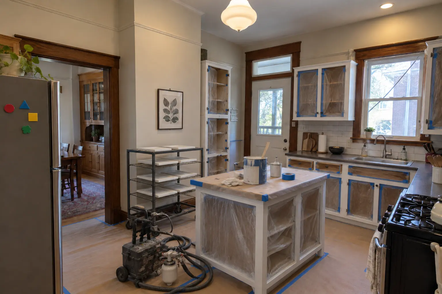 Kitchen Cabinet Painting in a prewar house — in progress
