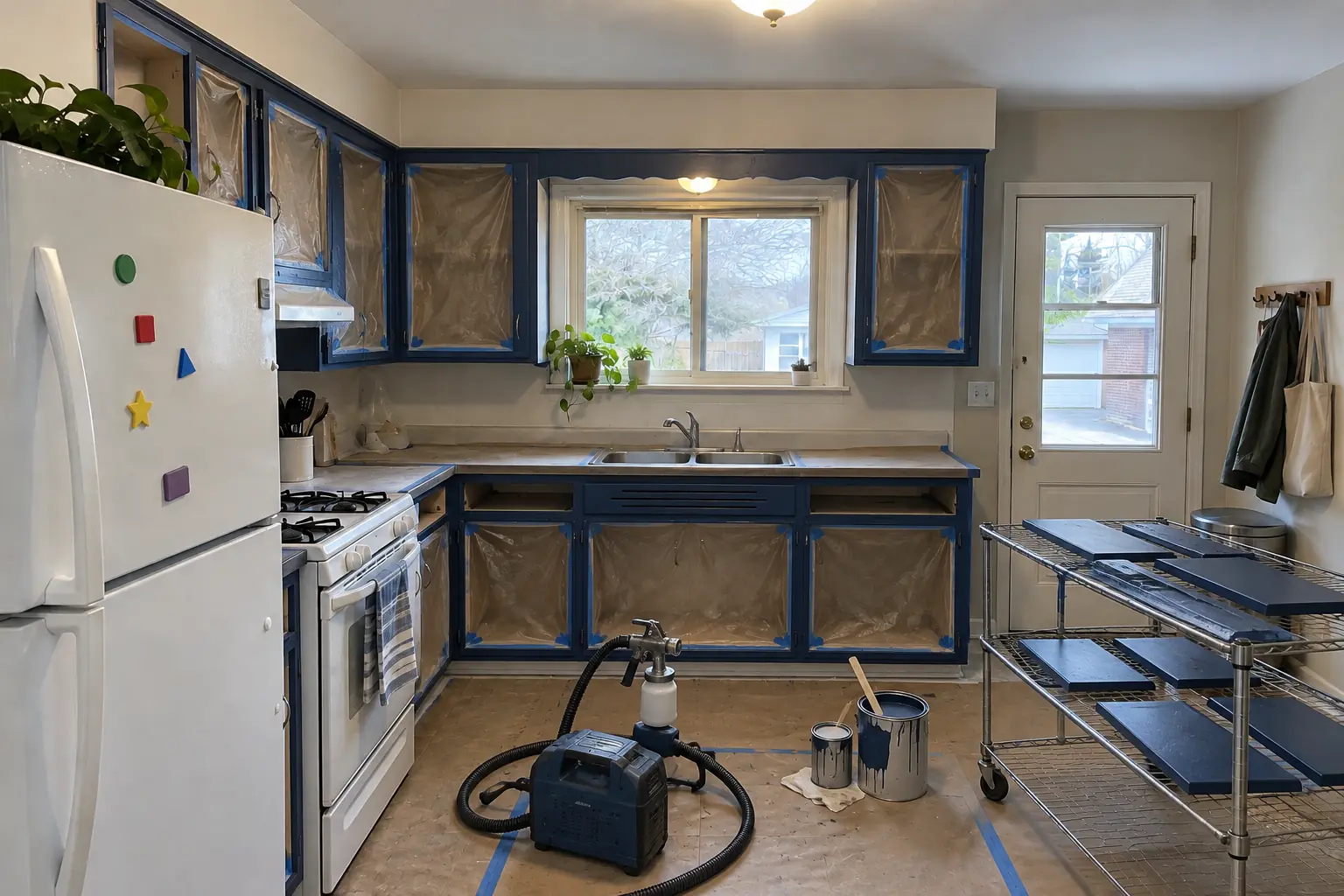 Kitchen Cabinet Painting in a postwar ranch / cape cod / bi-level — in progress