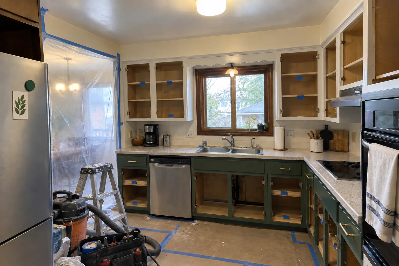 Kitchen Cabinet Painting in a postwar ranch / cape cod / bi-level — in progress