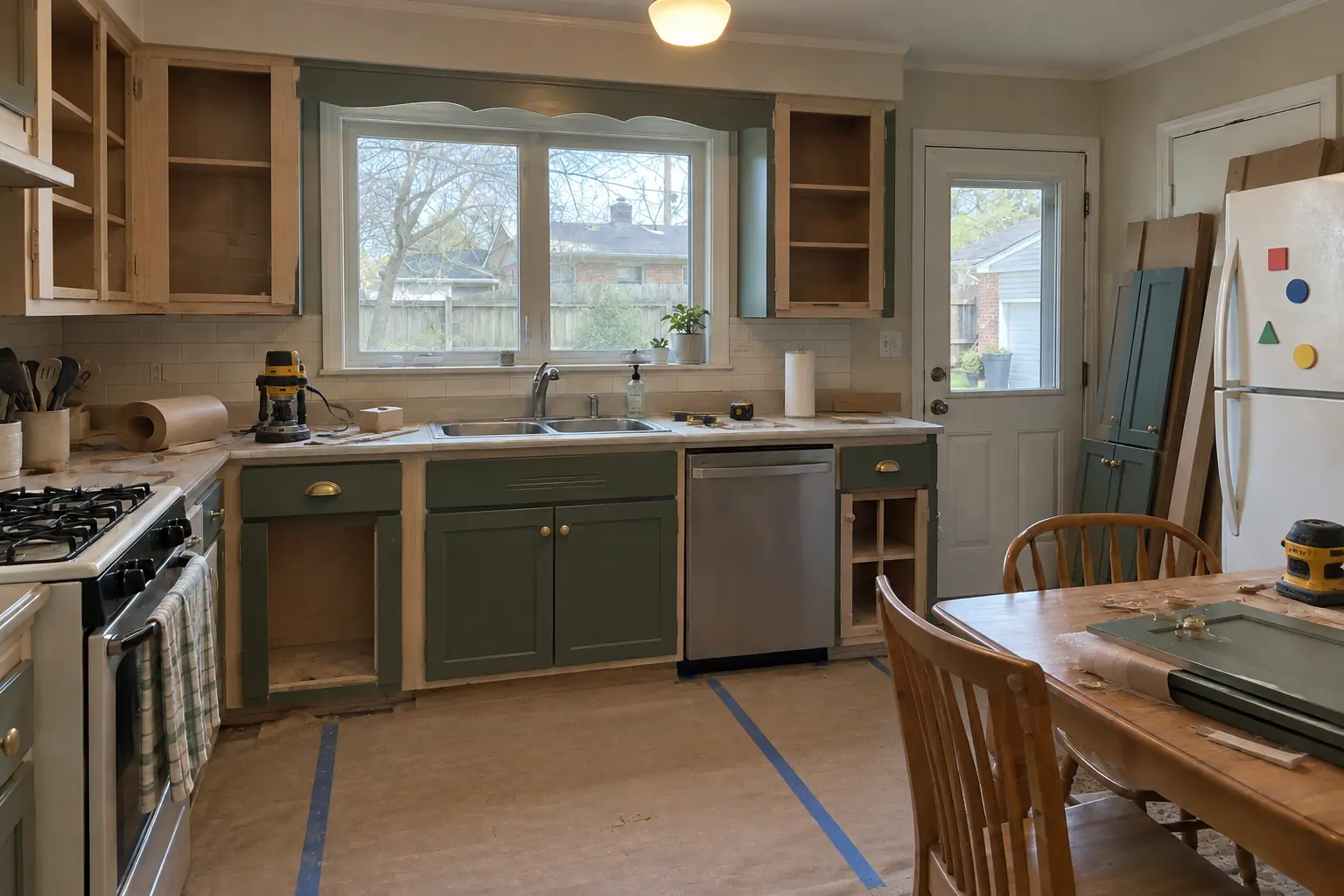 Cabinet Refacing in a postwar ranch / cape cod / bi-level — in progress