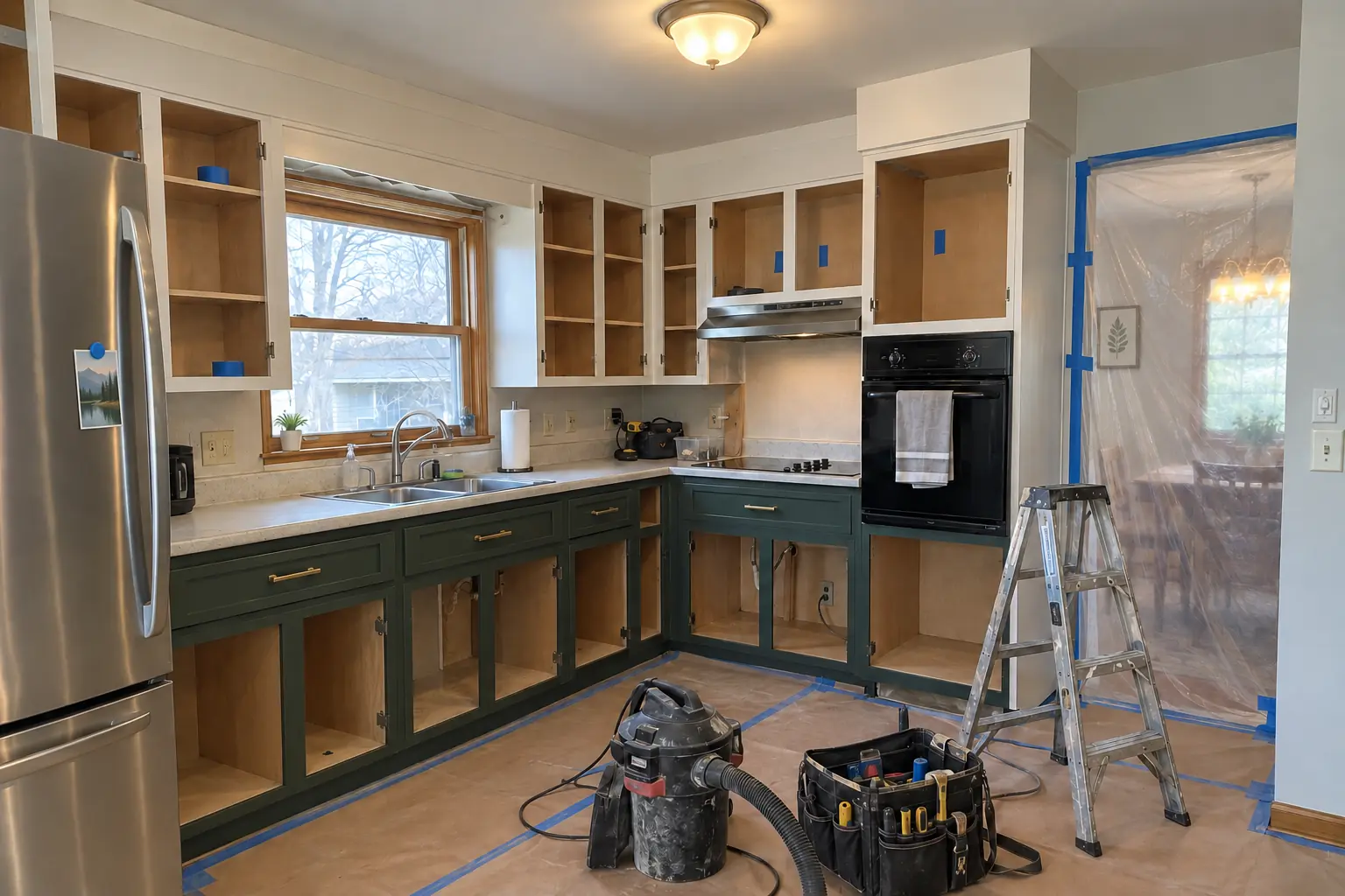 Cabinet Refacing in a postwar ranch / cape cod / bi-level — in progress