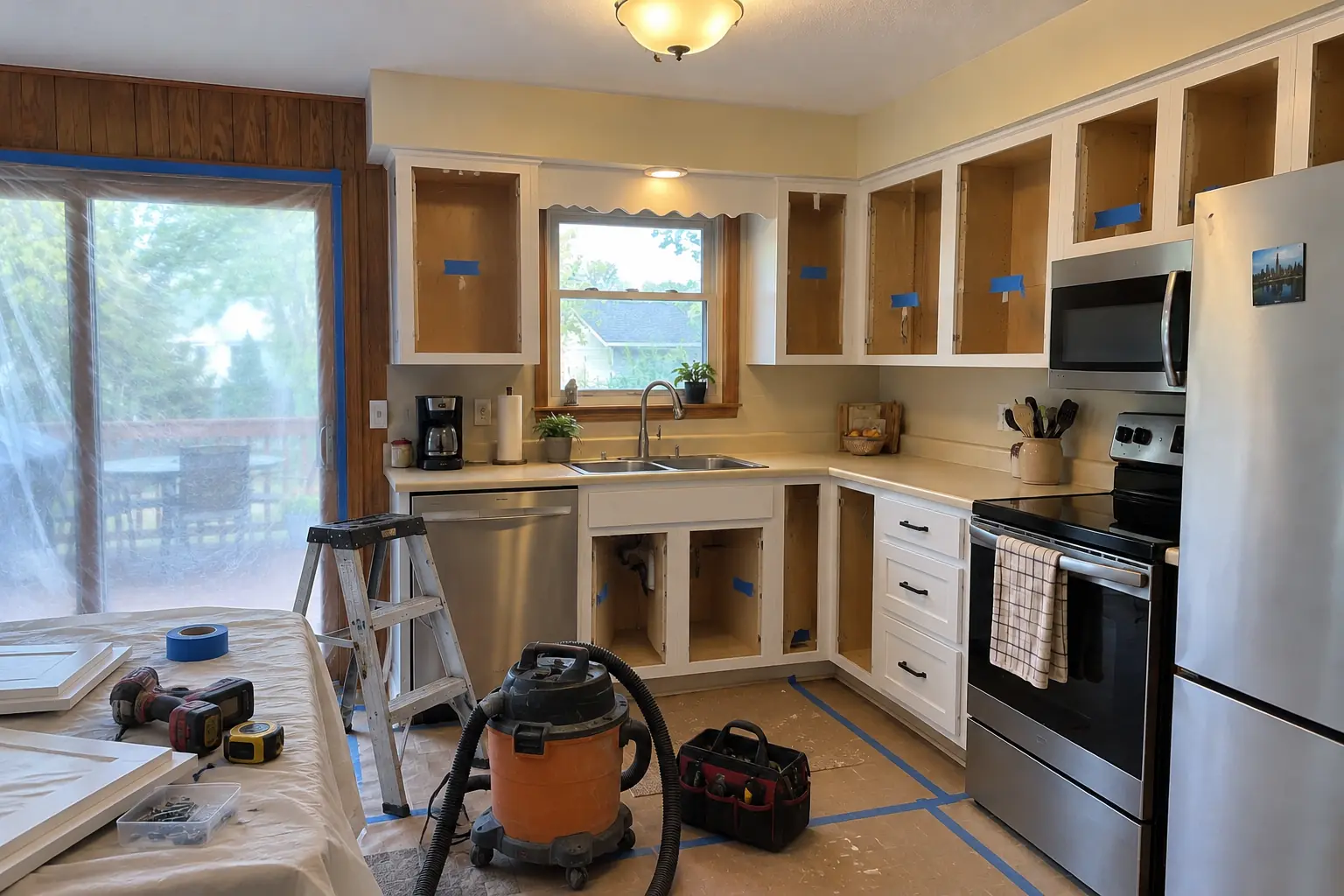Cabinet Refacing in a 1970s split-level / raised ranch / tract — in progress