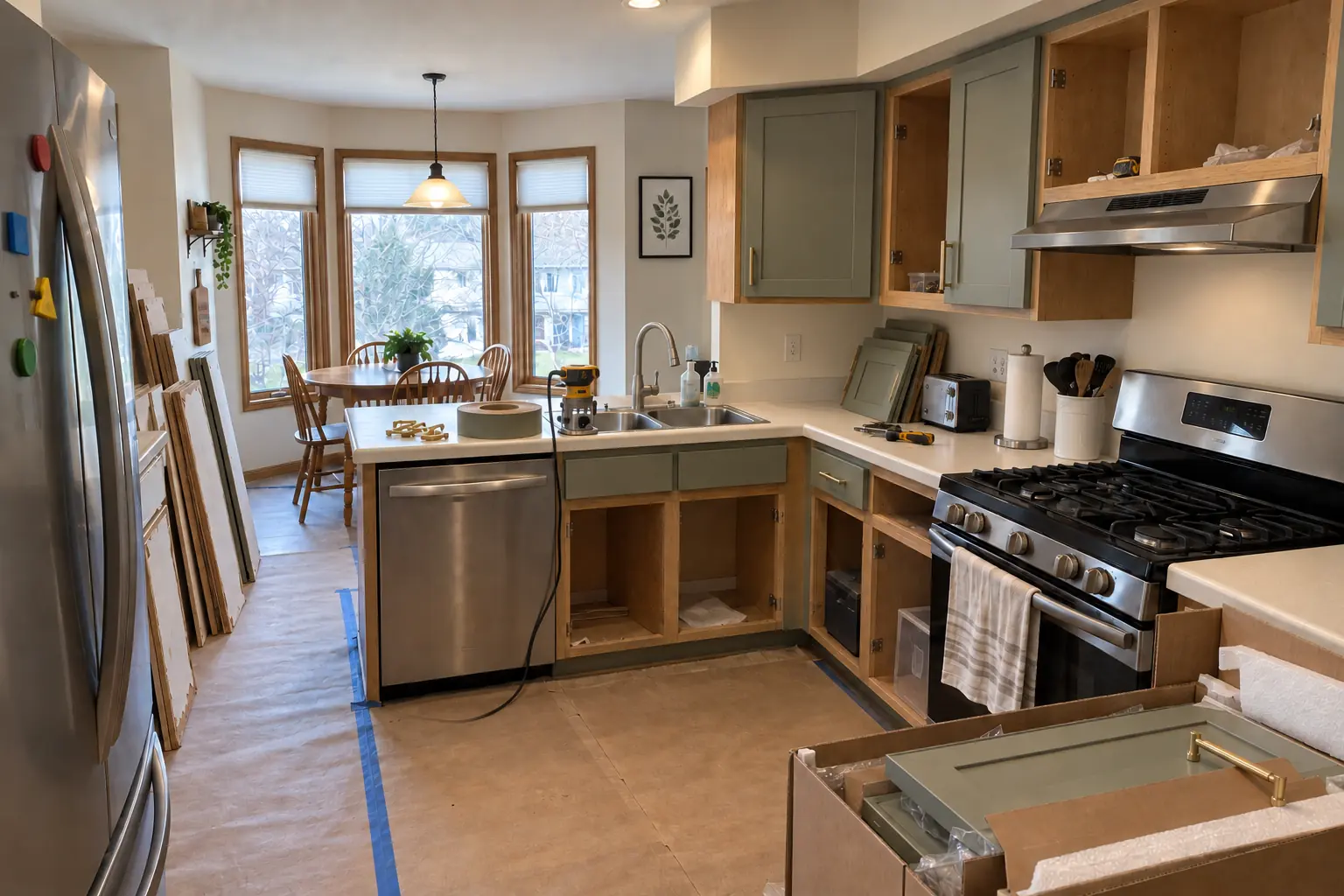 Cabinet Refacing in a 1980s-1990s two-story colonial / tract house — in progress