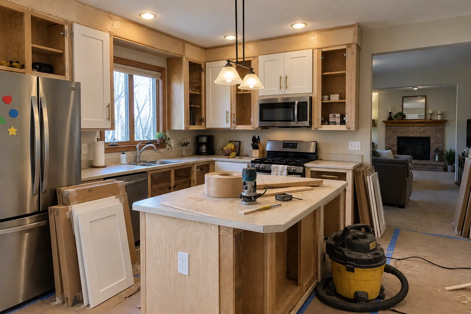 Cabinet Refacing in a 1980s-1990s two-story colonial / tract house — in progress