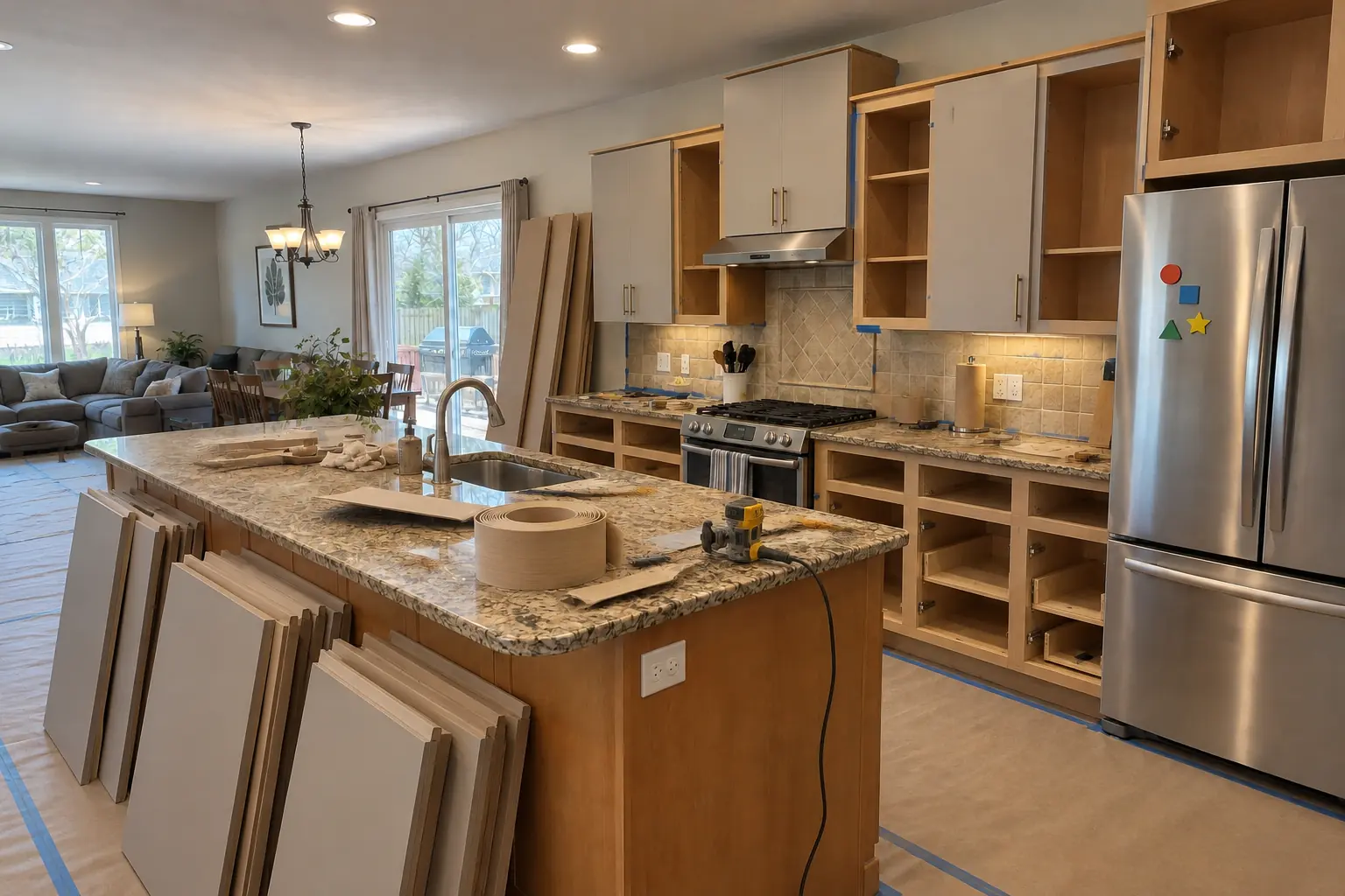 Cabinet Refacing in a 2000s new construction — in progress