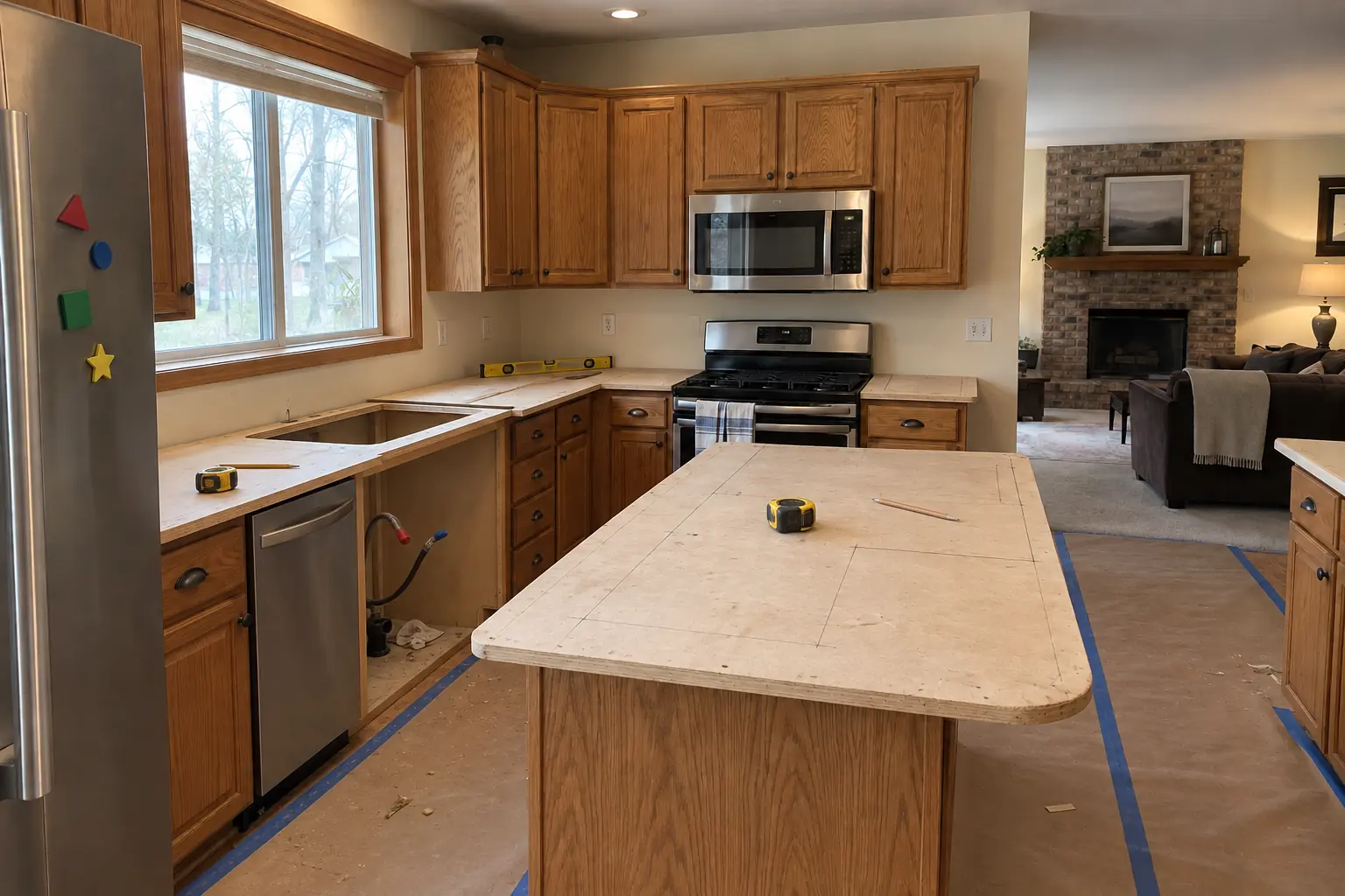 Countertop Services in a 1980s-1990s two-story colonial / tract house — in progress