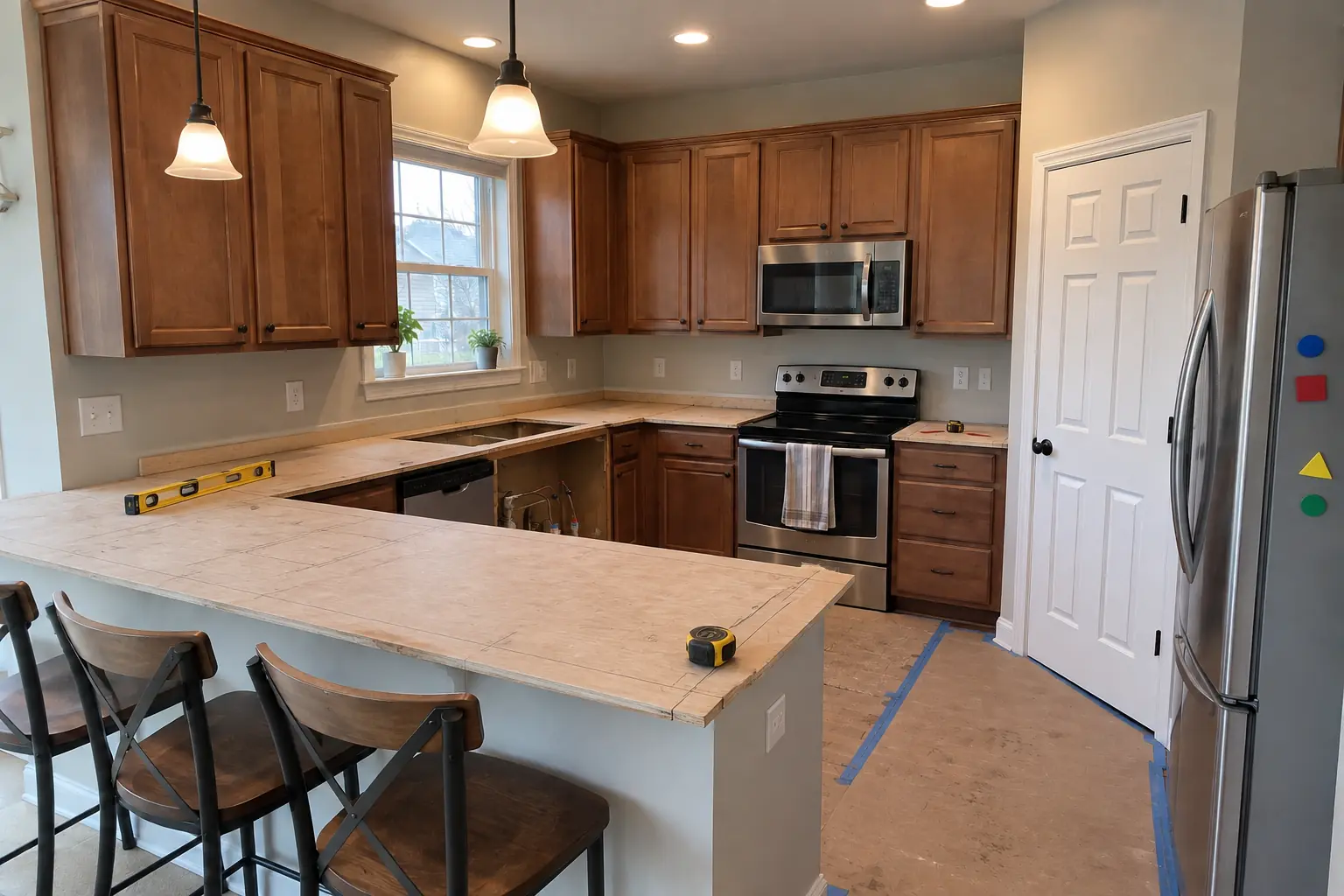 Countertop Services in a 2000s new construction — in progress