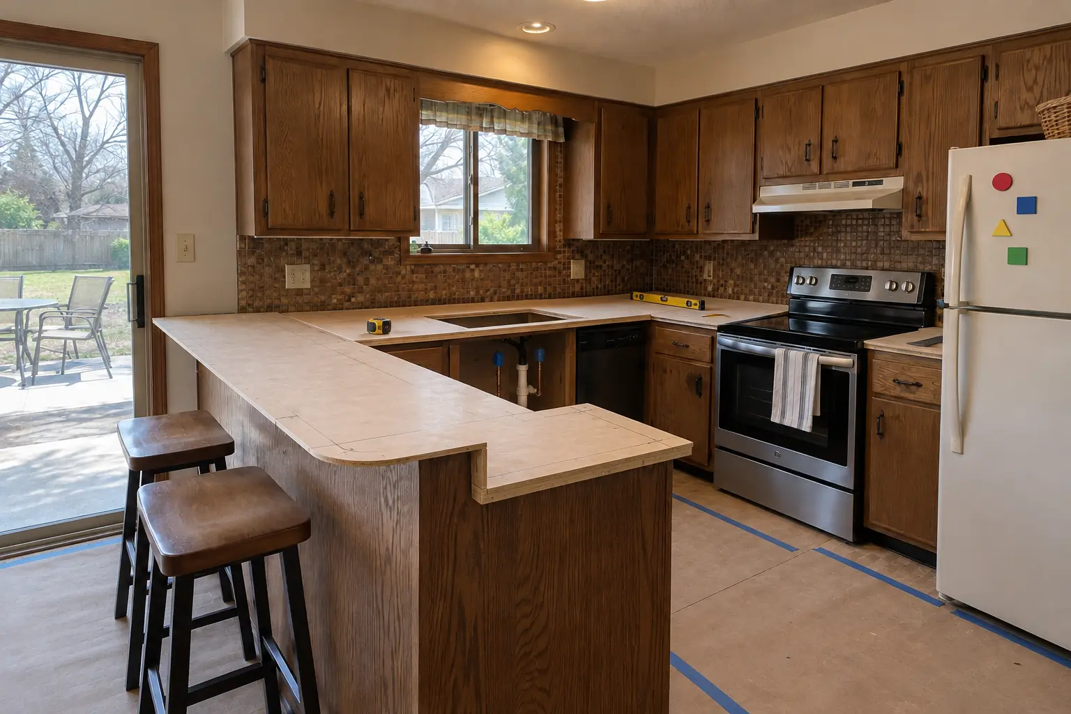 Countertop Fabrication & Installation in a 1970s split-level / raised ranch / tract — in progress