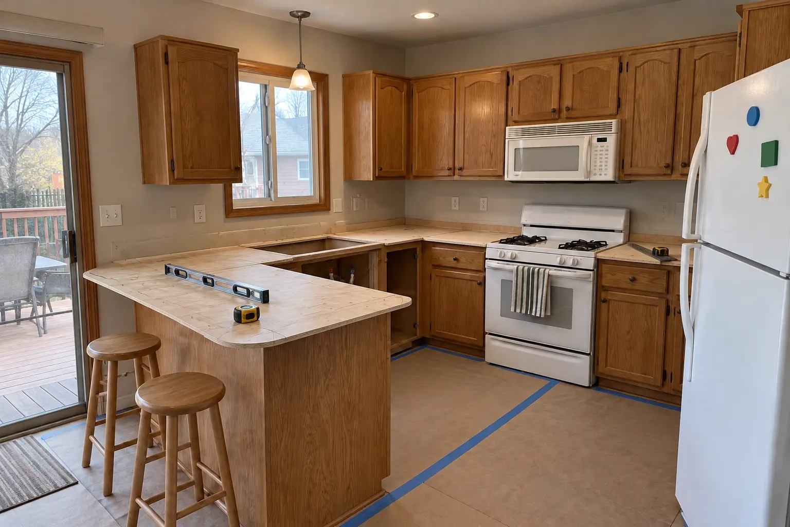Countertop Fabrication & Installation in a 1980s-1990s two-story colonial / tract house — in progress