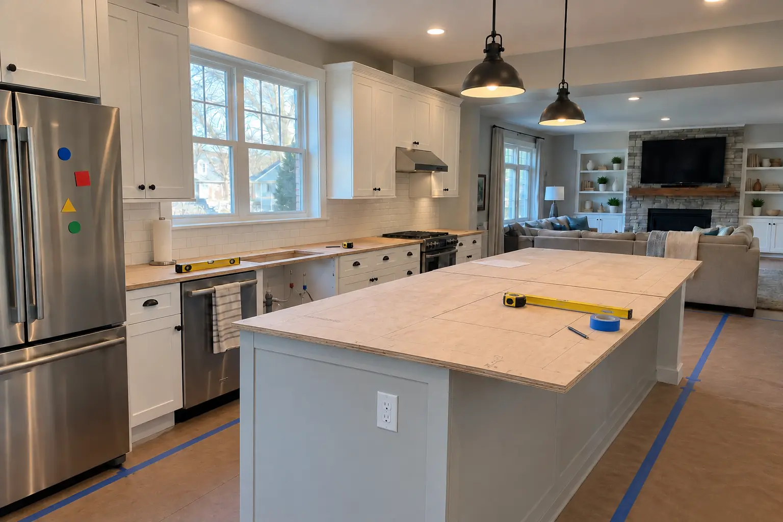 Countertop Fabrication & Installation in a 2000s new construction — in progress