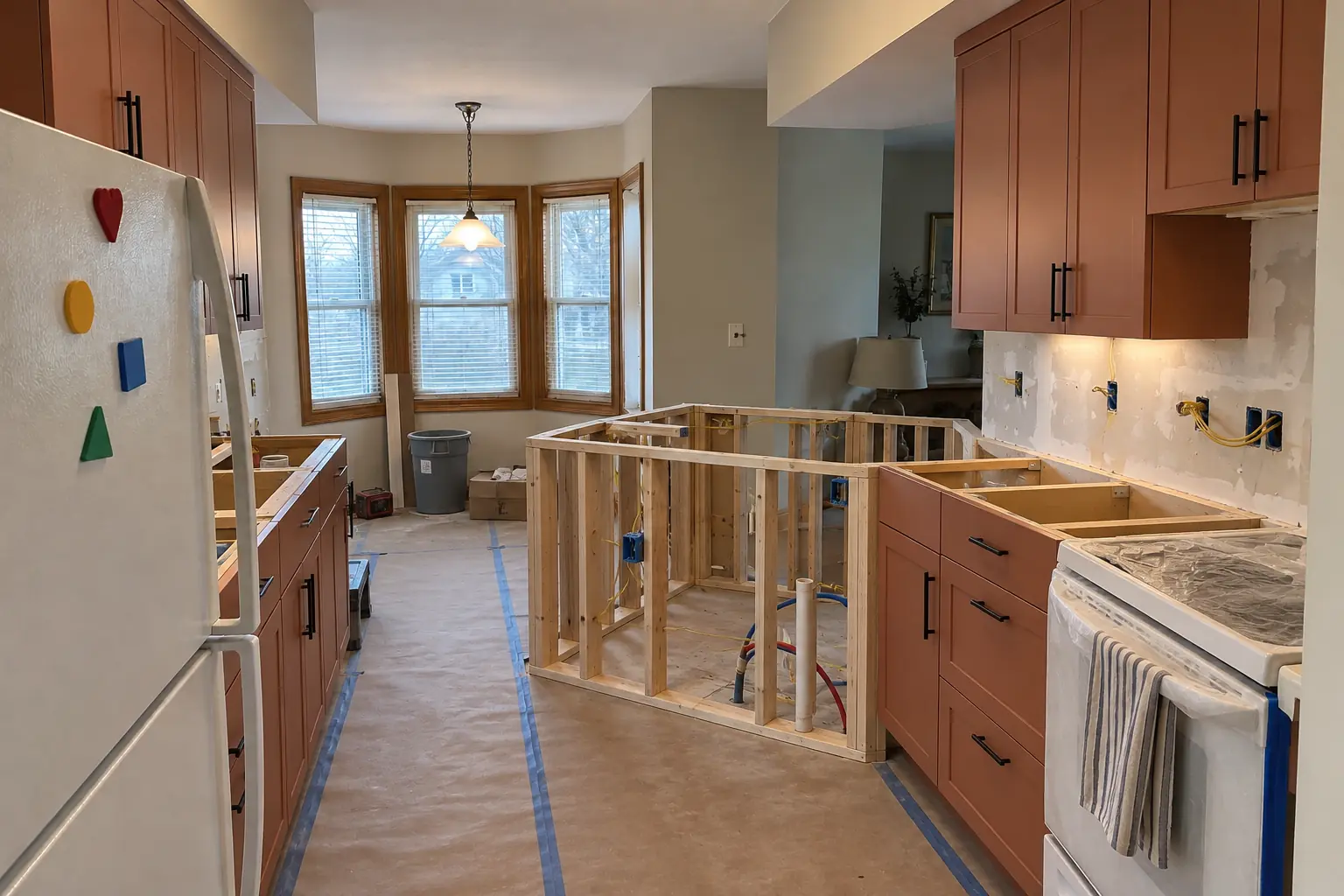 Kitchen Design & Layout Planning in a 1980s-1990s two-story colonial / tract house — in progress