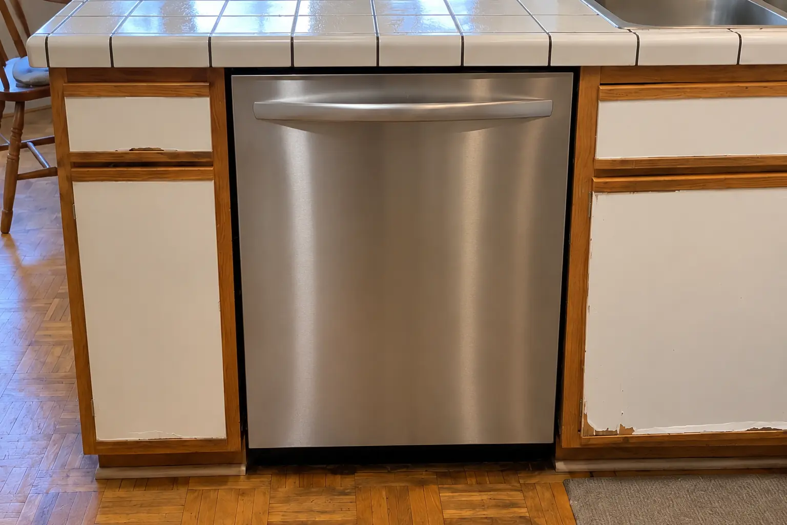 Dishwasher Installation in a 1980s-1990s two-story colonial / tract house — detail