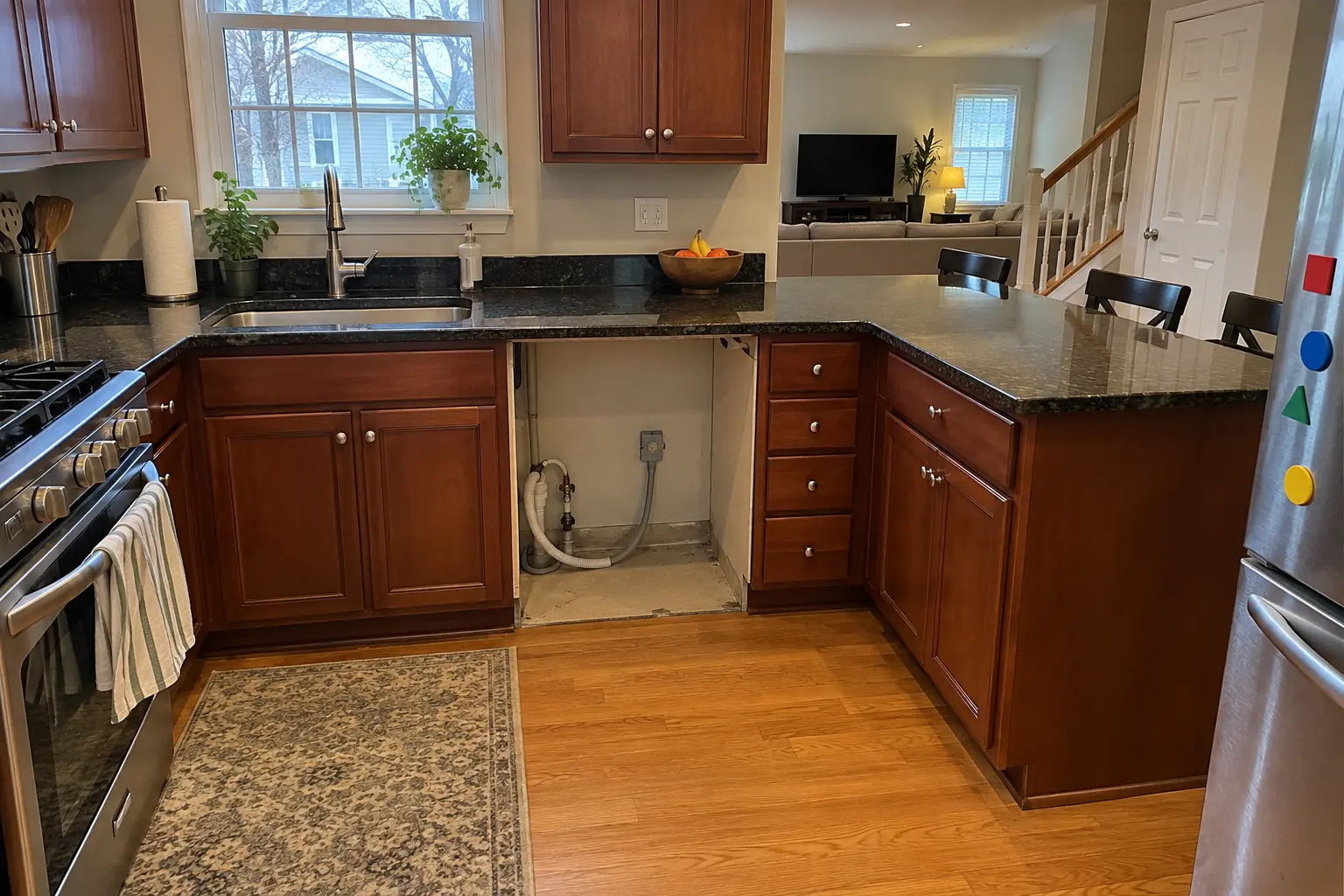 Dishwasher Installation in a 2000s new construction — before