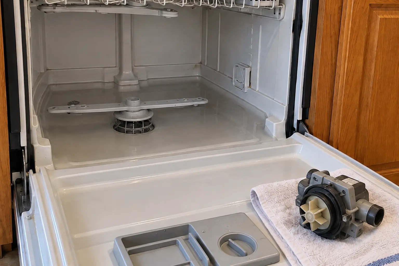 Dishwasher Repair in a 1980s-1990s two-story colonial / tract house — detail
