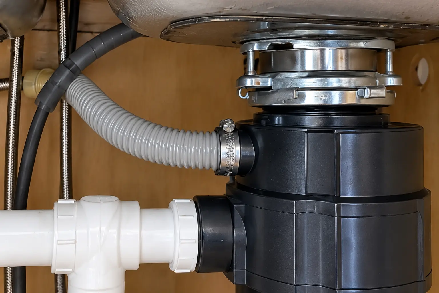 Garbage Disposal Installation & Repair in a 1980s-1990s two-story colonial / tract house — detail