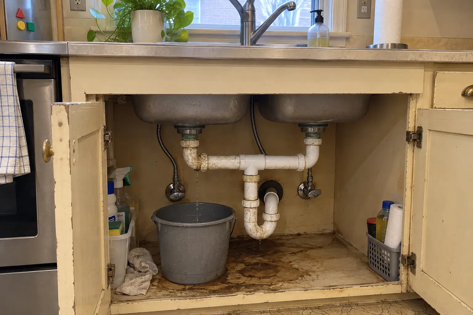 Kitchen Sink Leak & Drain Repair in a prewar house — problem