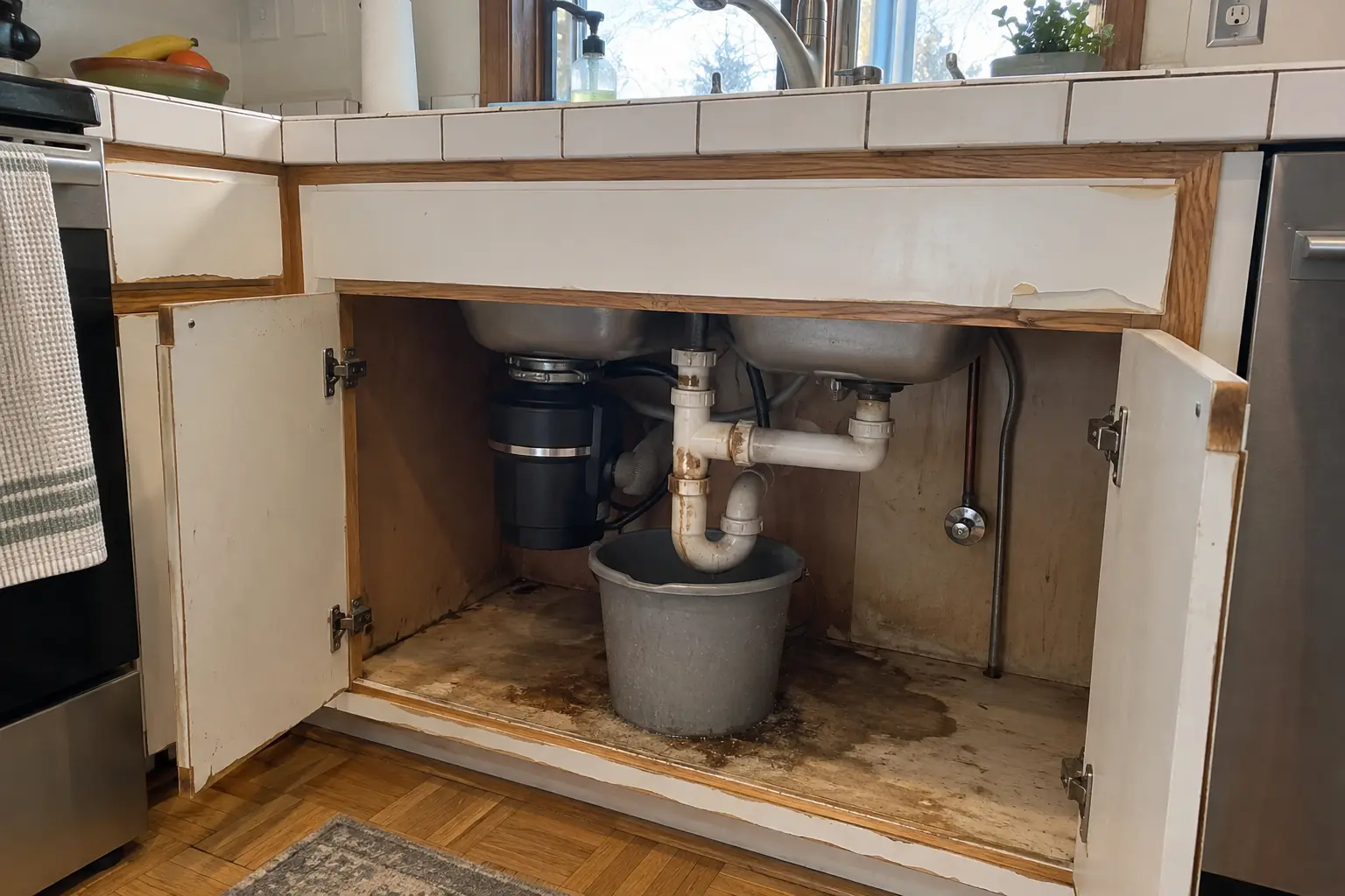 Kitchen Sink Leak & Drain Repair — before