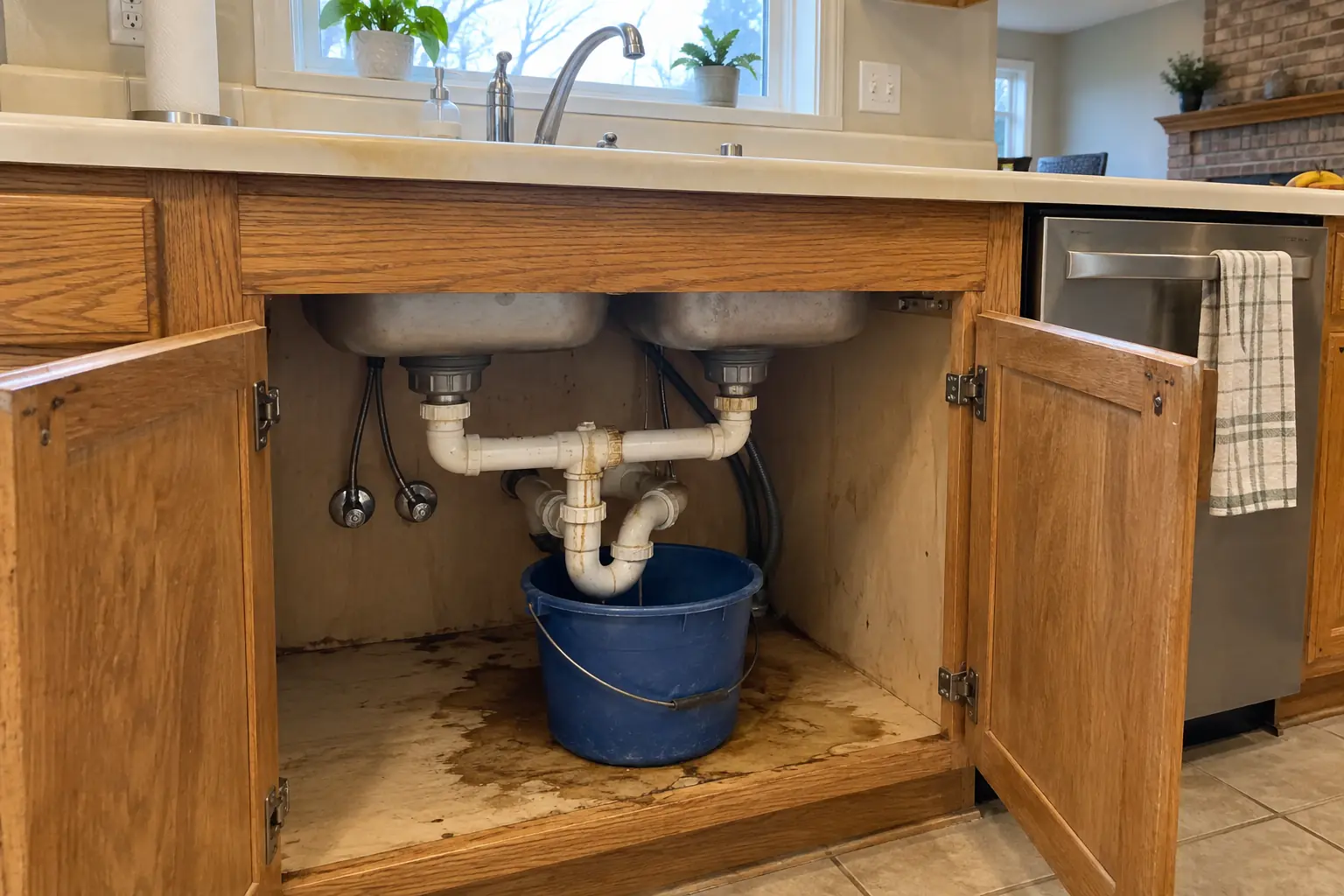 Kitchen Sink Leak & Drain Repair — before