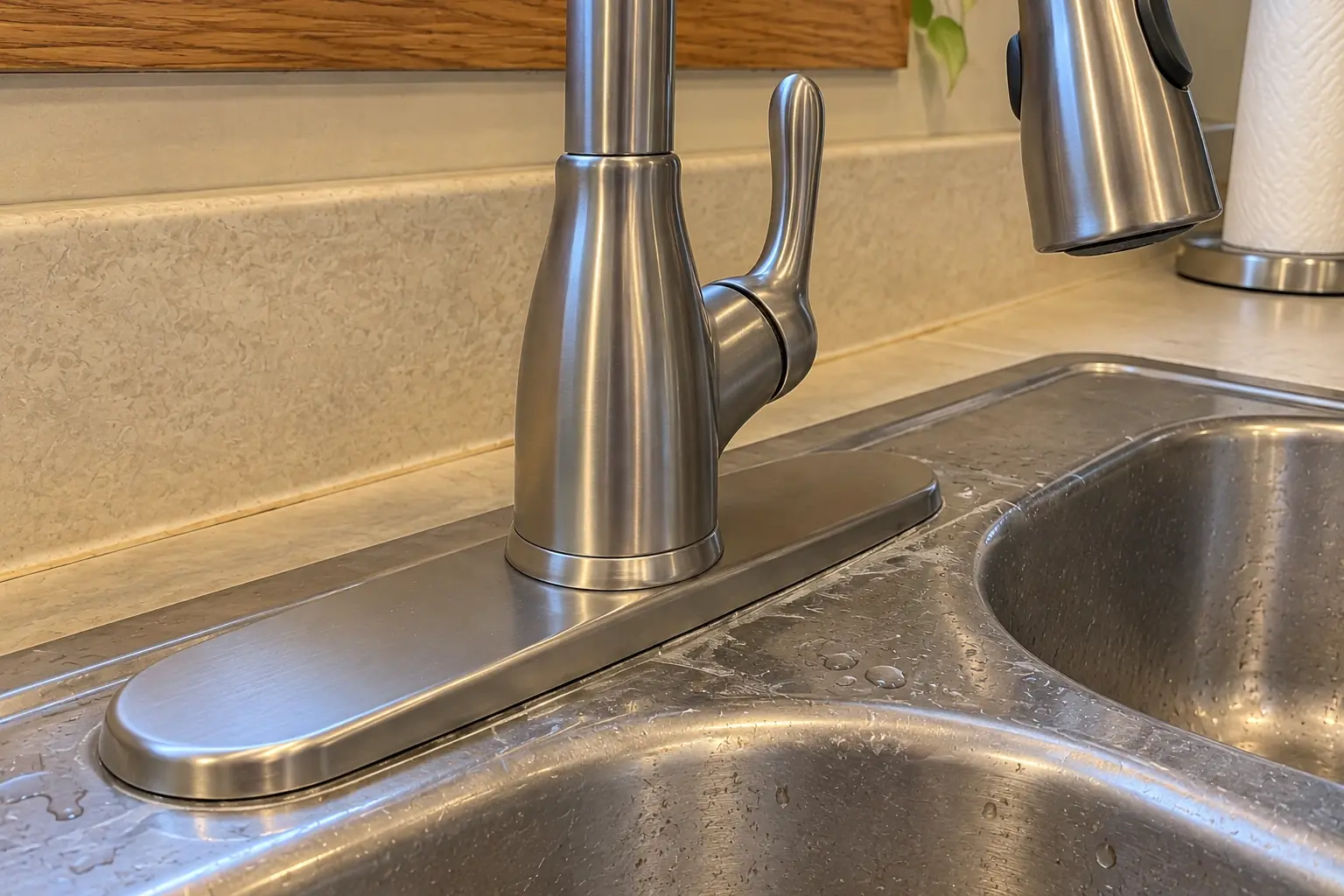 Kitchen Faucet Installation in a 1980s-1990s two-story colonial / tract house — detail
