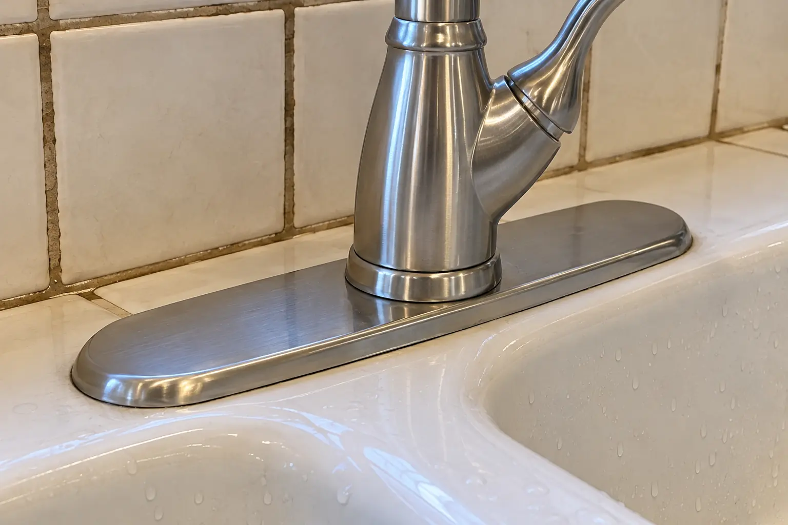 Kitchen Faucet Installation in a 1980s-1990s two-story colonial / tract house — detail