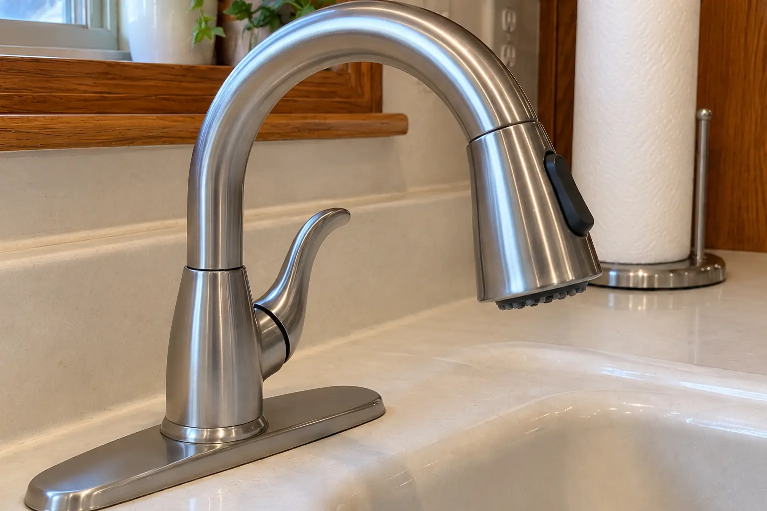 Kitchen Faucet Installation in a 1980s-1990s two-story colonial / tract house — detail