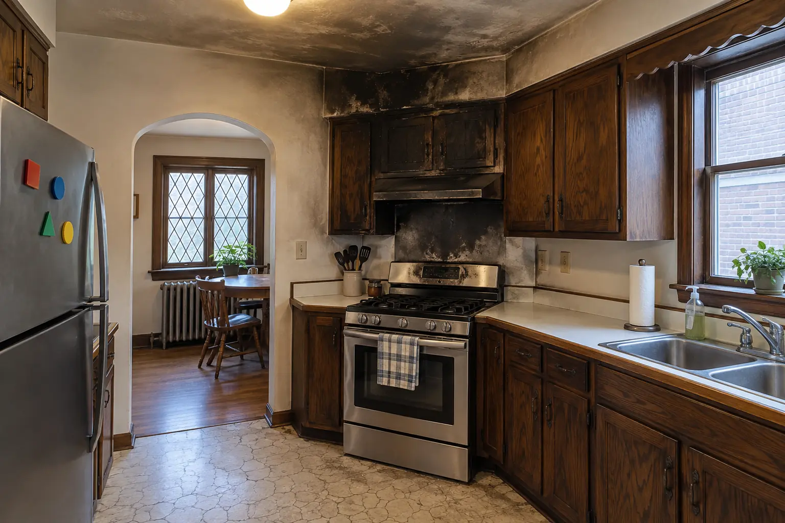 Kitchen Fire & Smoke Restoration — before