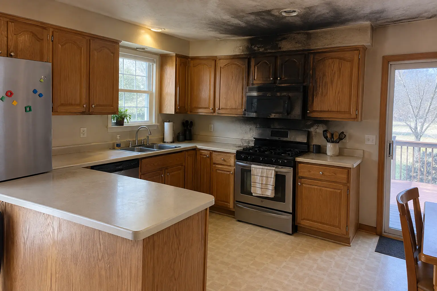 Kitchen Fire & Smoke Restoration — before