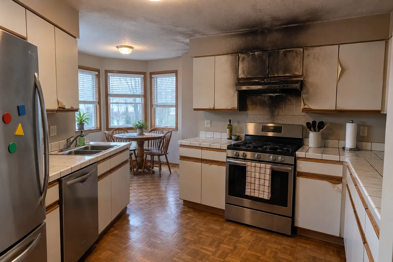 Kitchen Fire & Smoke Restoration — before