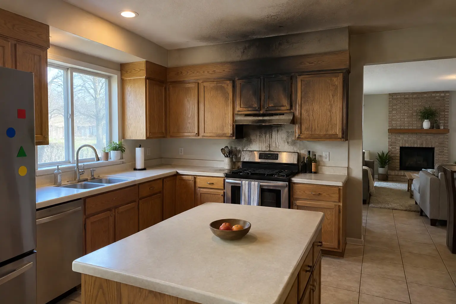 Kitchen Fire & Smoke Restoration project in Wheaton, before