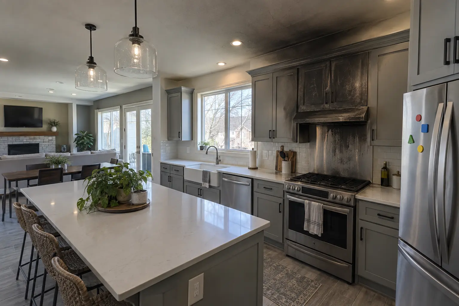 Kitchen Fire & Smoke Restoration in a 2000s new construction — problem