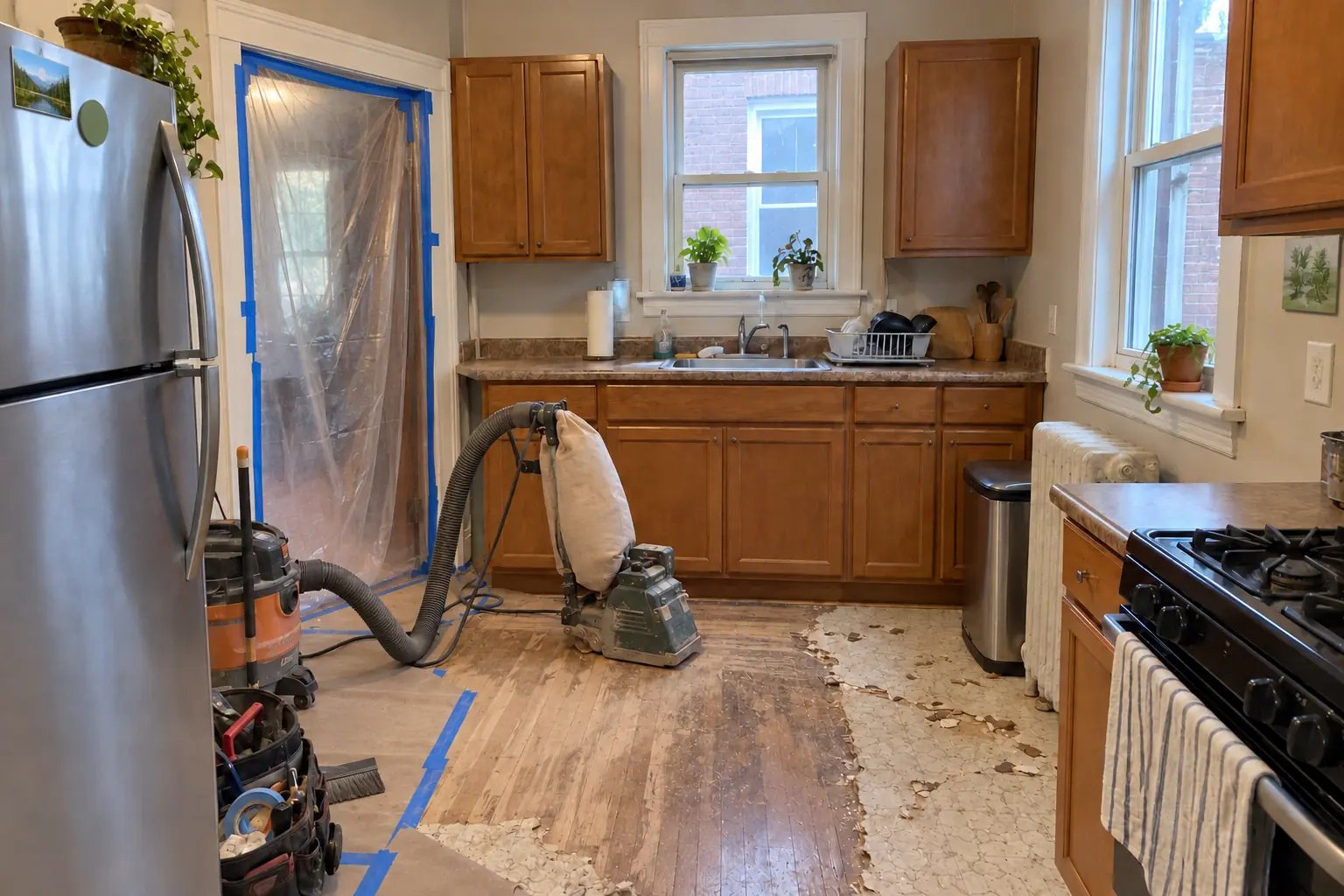 Kitchen Flooring Installation in a prewar house — in progress