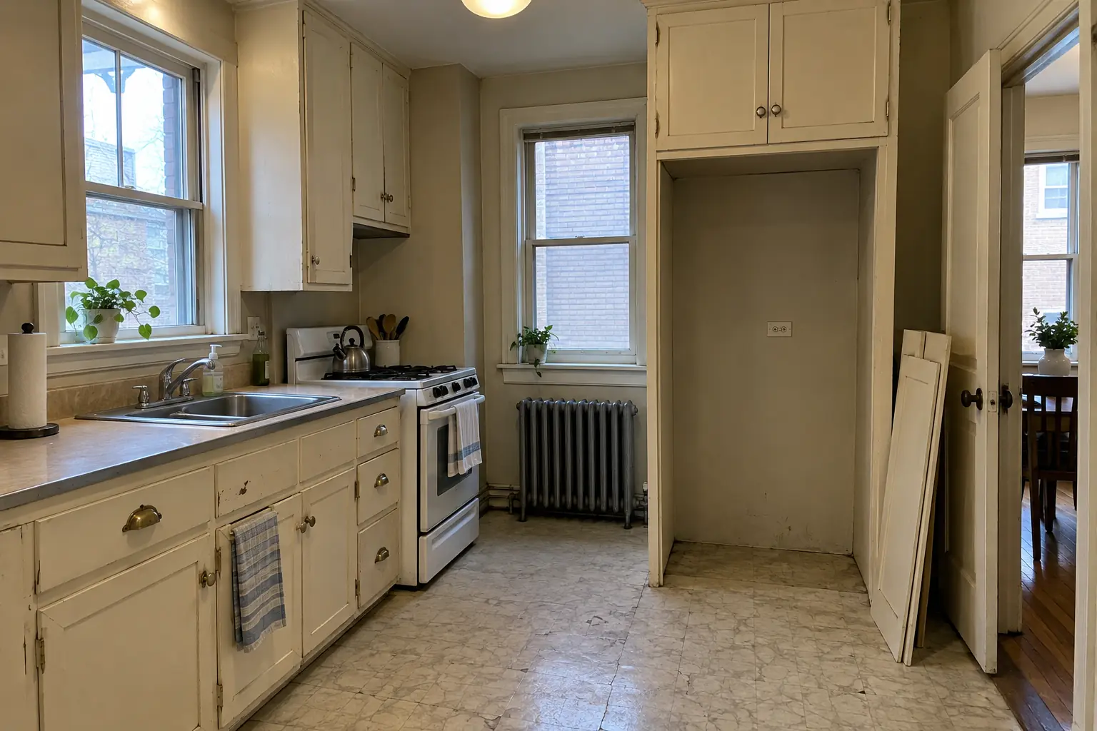 Built-In Refrigerator Installation in a prewar house — before
