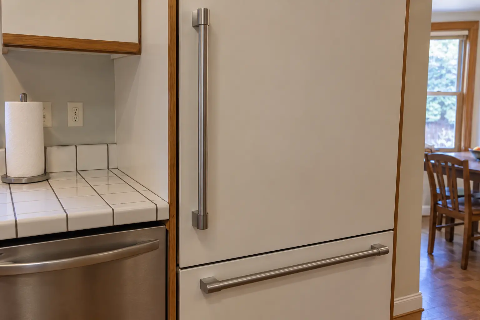 Built-In Refrigerator Installation in a 1980s-1990s two-story colonial / tract house — detail