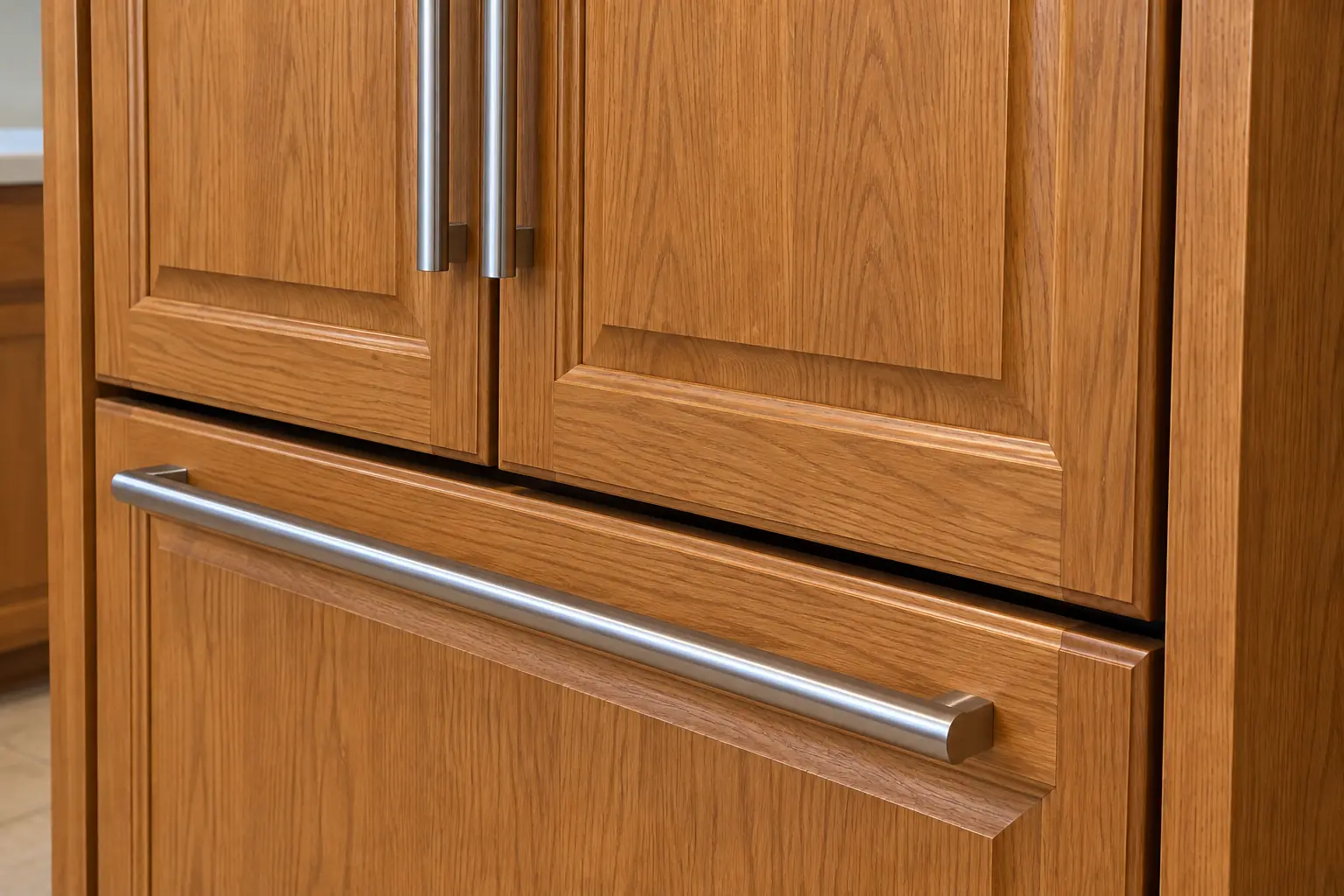 Built-In Refrigerator Installation in a 1980s-1990s two-story colonial / tract house — detail