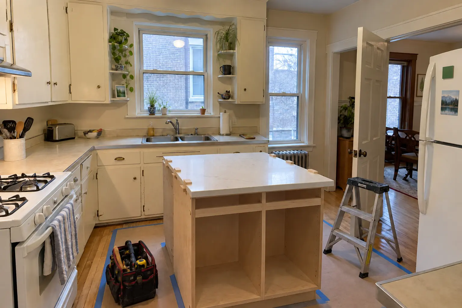 Kitchen Island & Peninsula Installation in a prewar house — in progress