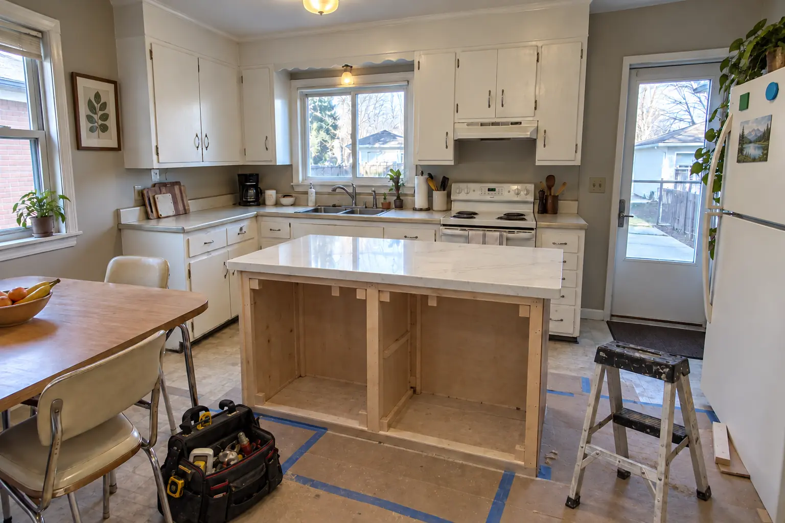 Kitchen Island & Peninsula Installation in a postwar ranch / cape cod / bi-level — in progress